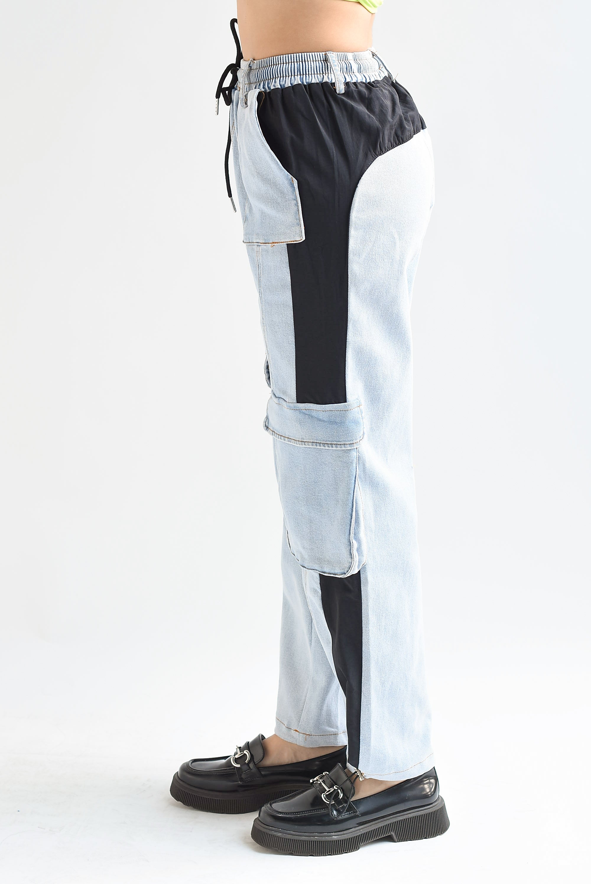 Jeans cargo franjas Negro