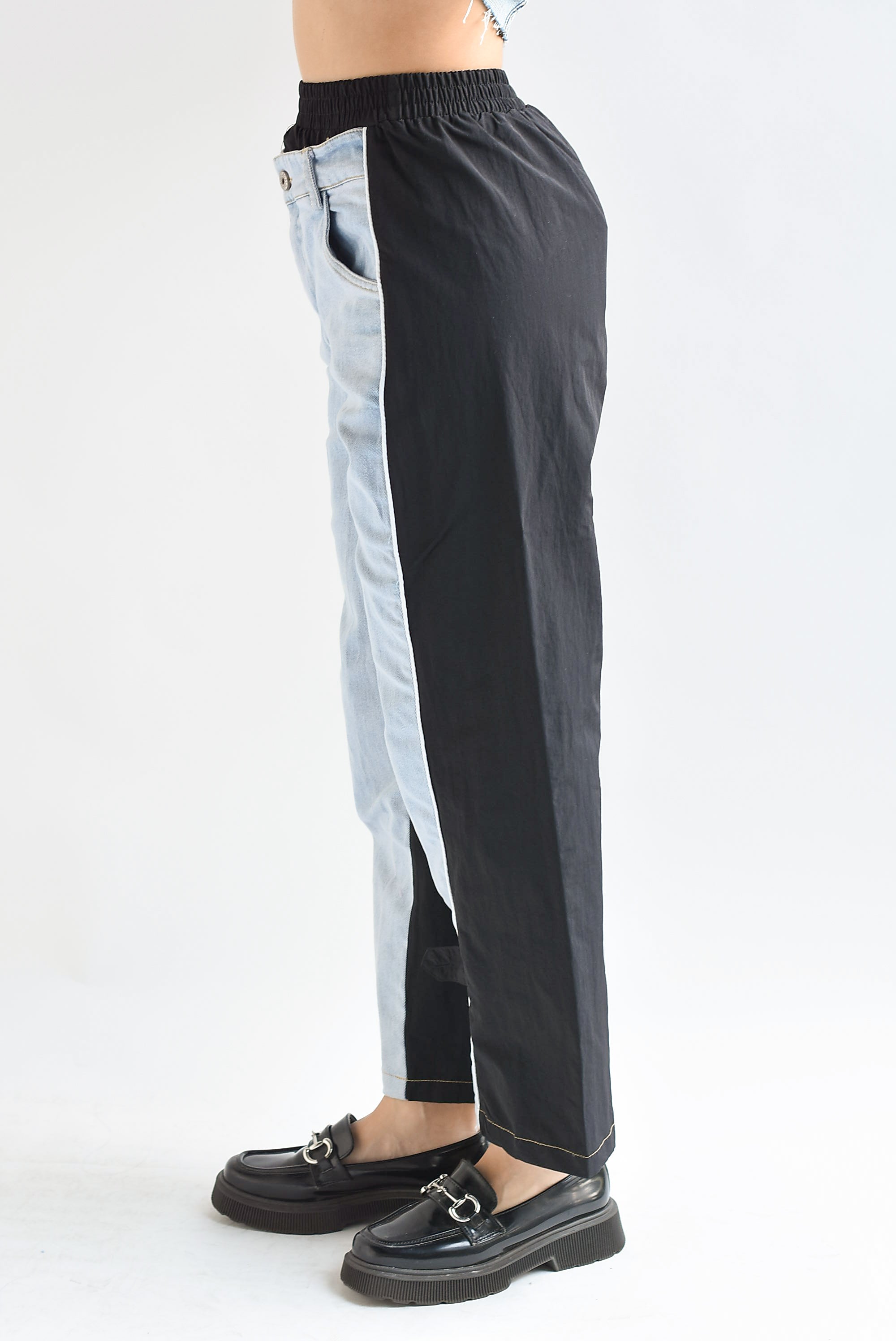 Pantalón parachute Negro con Denim