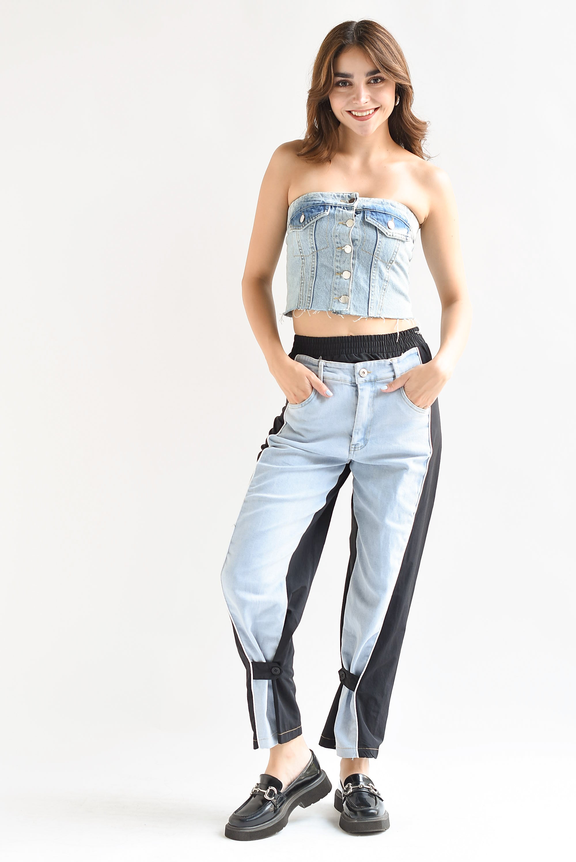 Pantalón parachute Negro con Denim