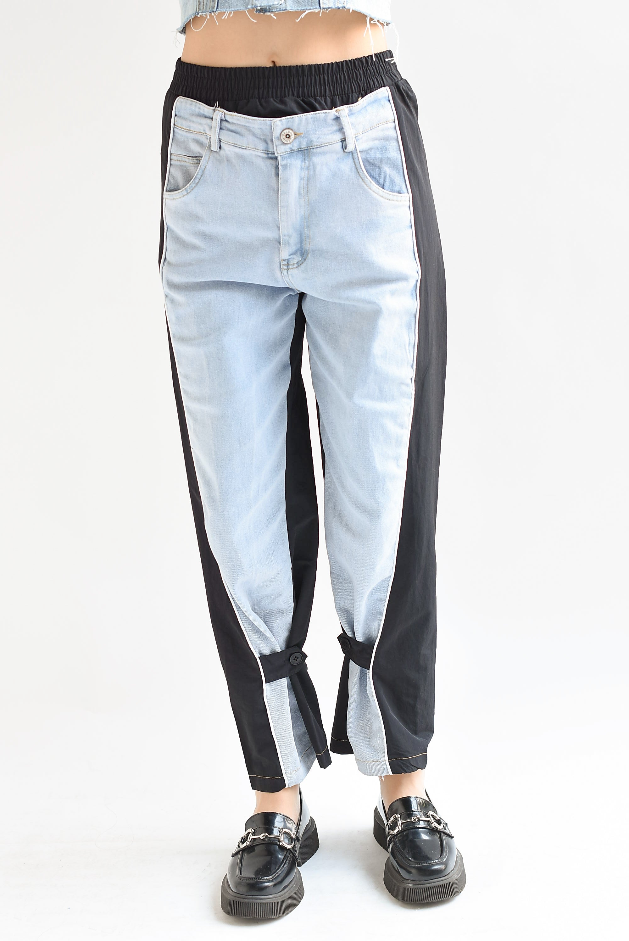 Pantalón parachute Negro con Denim