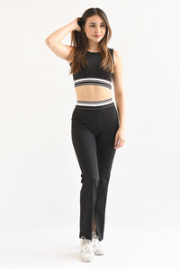 Fashion Styled Set Pantalón y Top deportivo pretina líneas Negro