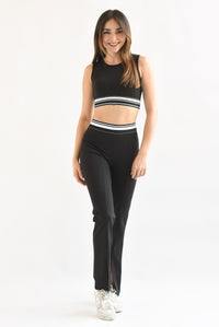 Fashion Styled Set Pantalón y Top deportivo pretina líneas Negro