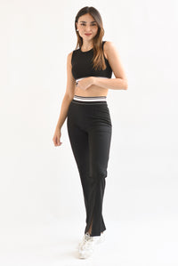 Fashion Styled Set Pantalón y Top deportivo pretina líneas Negro