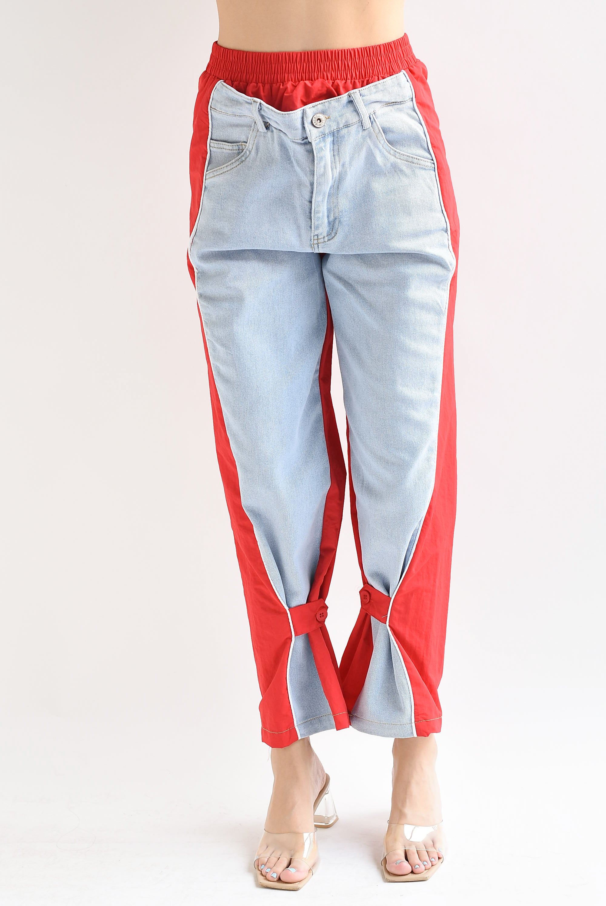Pantalón parachute Rojo con Denim