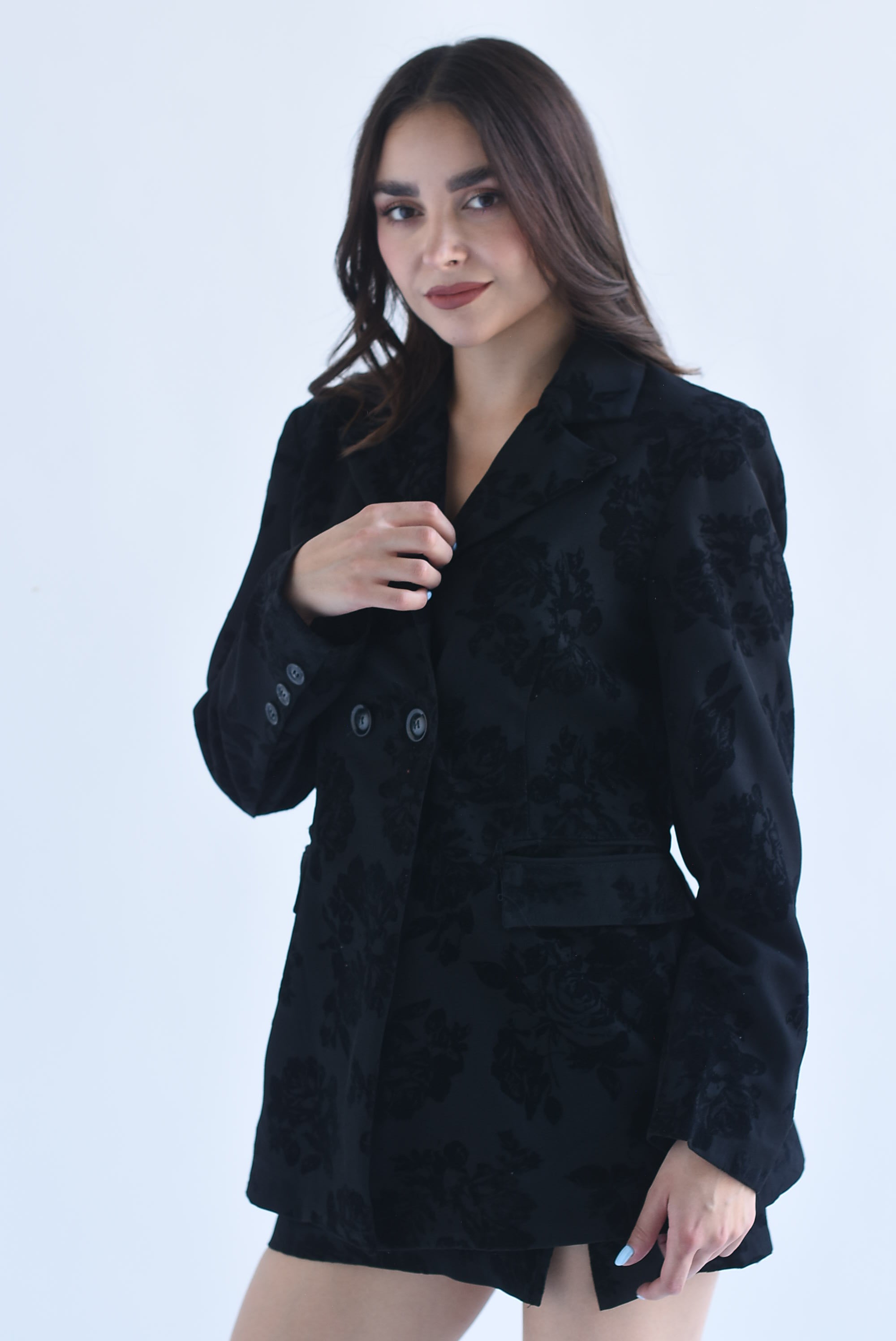 Set Falda-Short y Blazer flores terciopelo