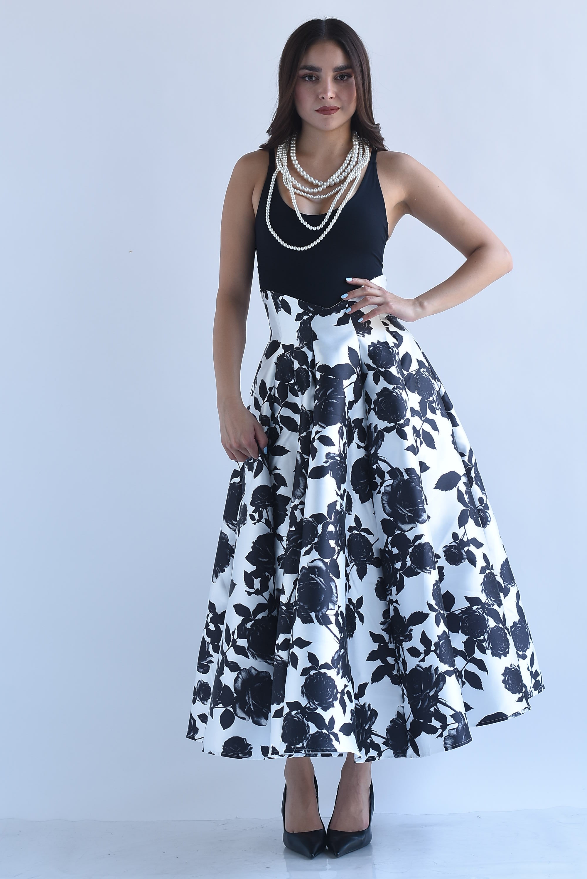 Maxifalda cintura alta flores