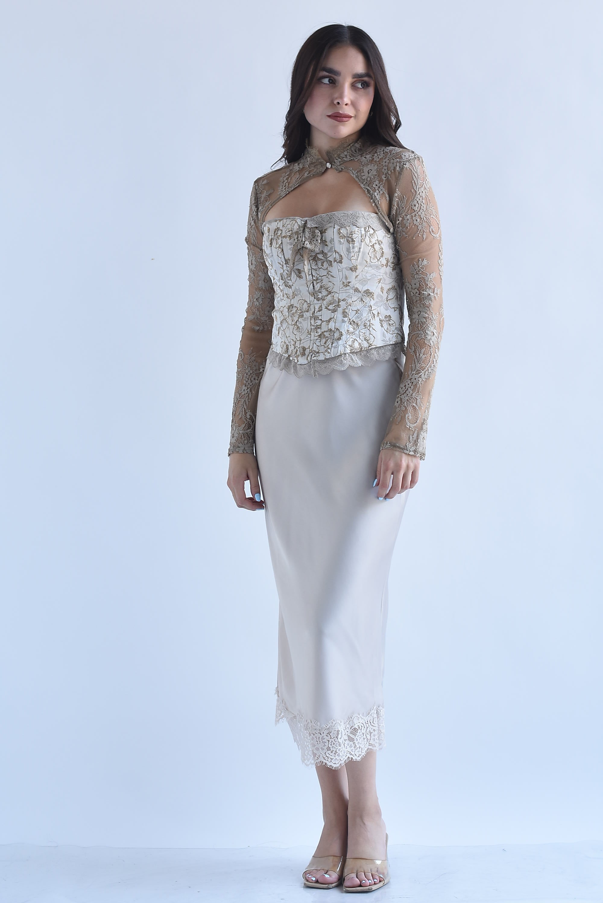 Falda midi lencera filo encaje