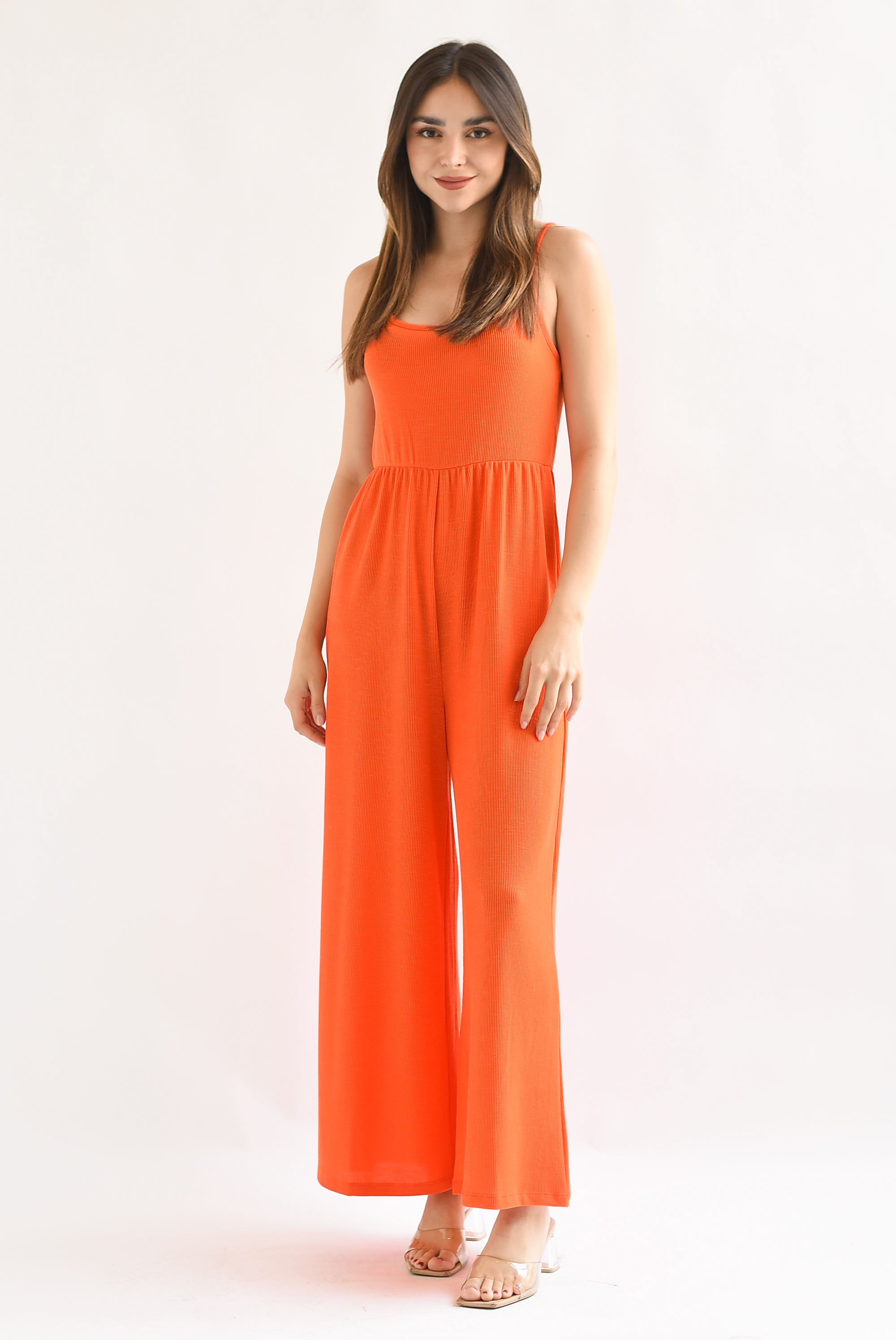 Jumpsuit pierna ancha tirantes Naranja