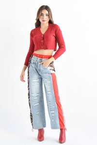 Fashion Styled Sweater crop botones Rojo