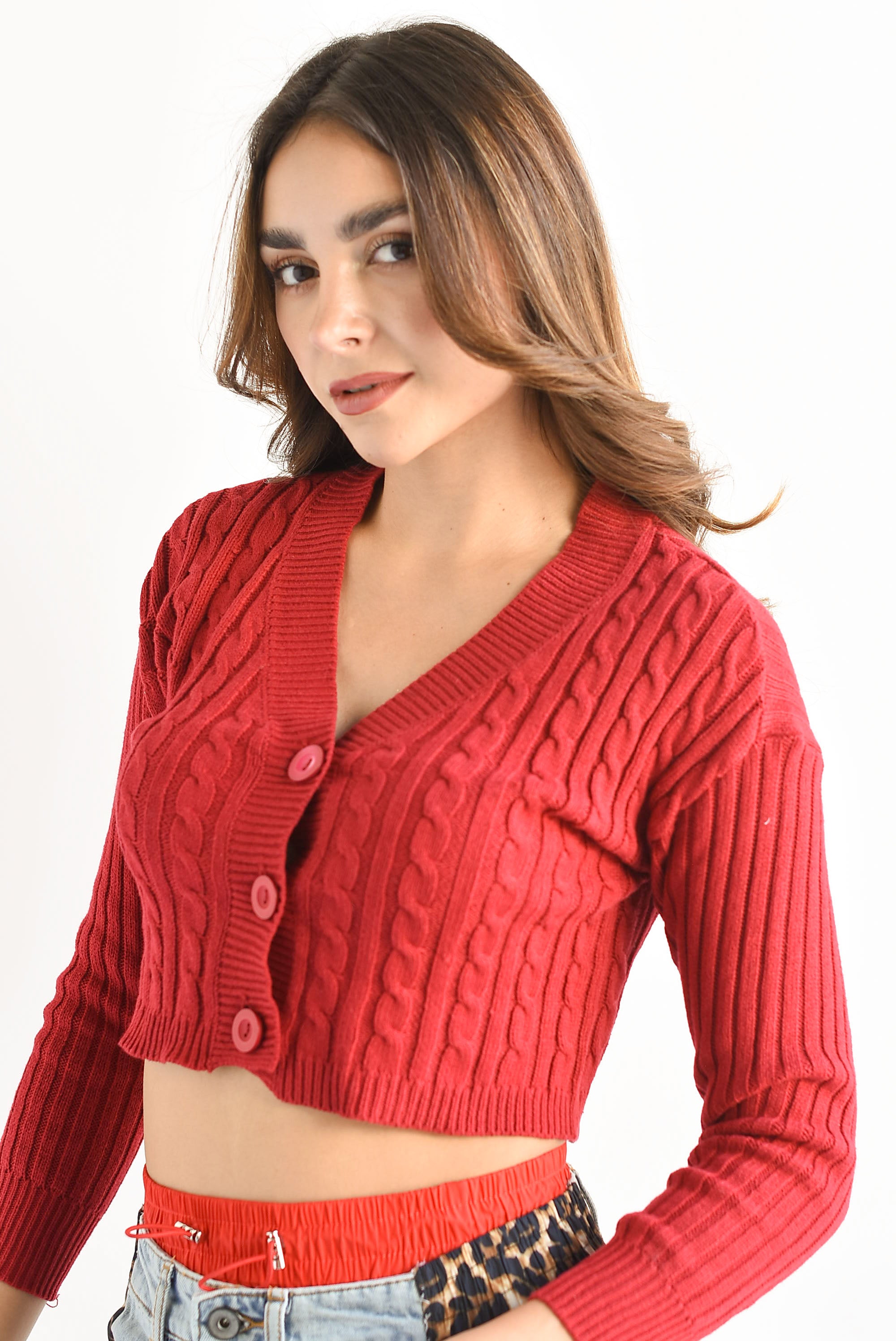 Sweater crop botones Rojo