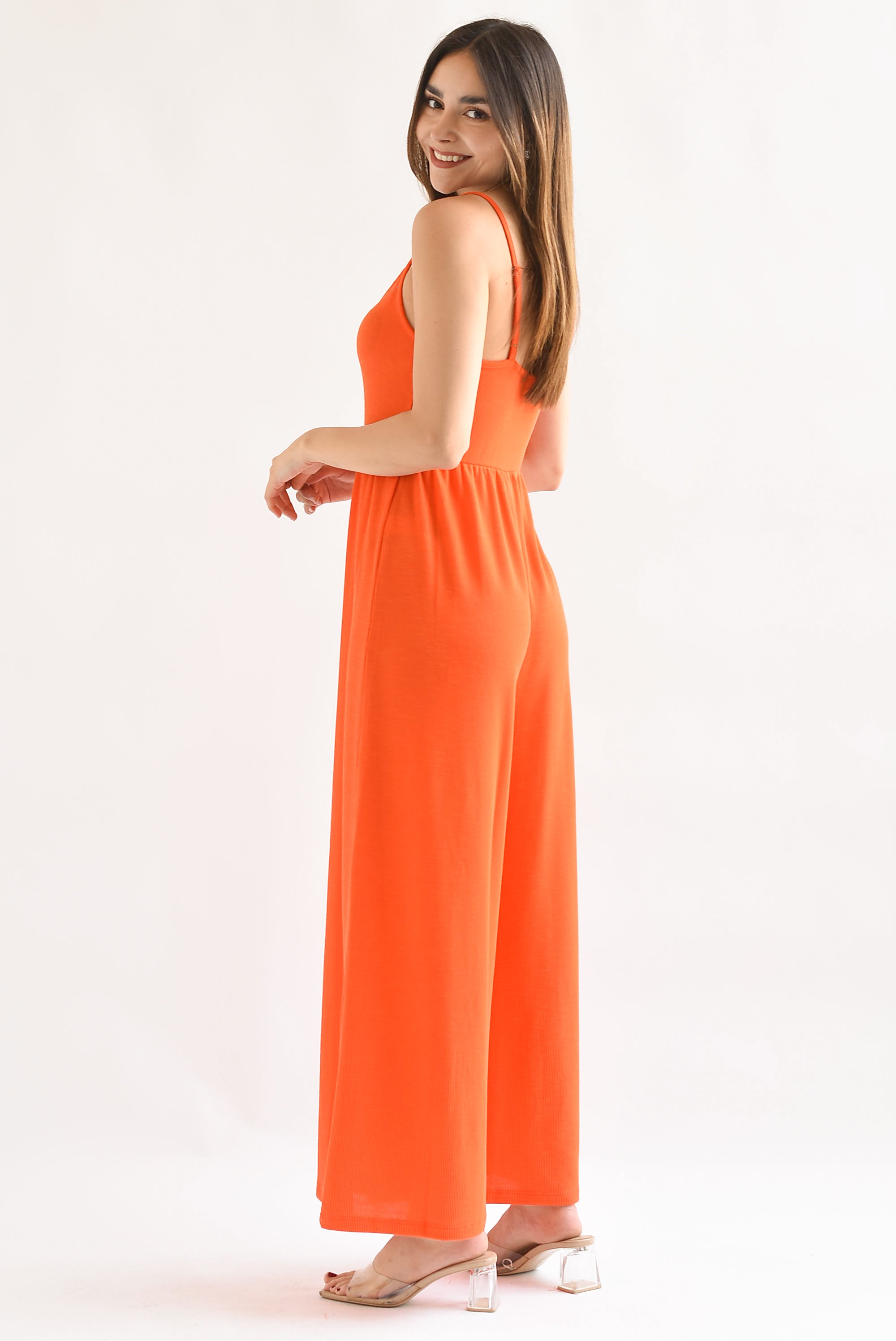 Jumpsuit pierna ancha tirantes Naranja