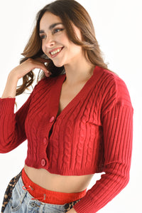 Fashion Styled Sweater crop botones Rojo