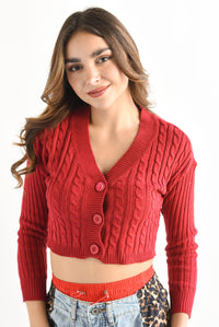 Fashion Styled Sweater crop botones Rojo