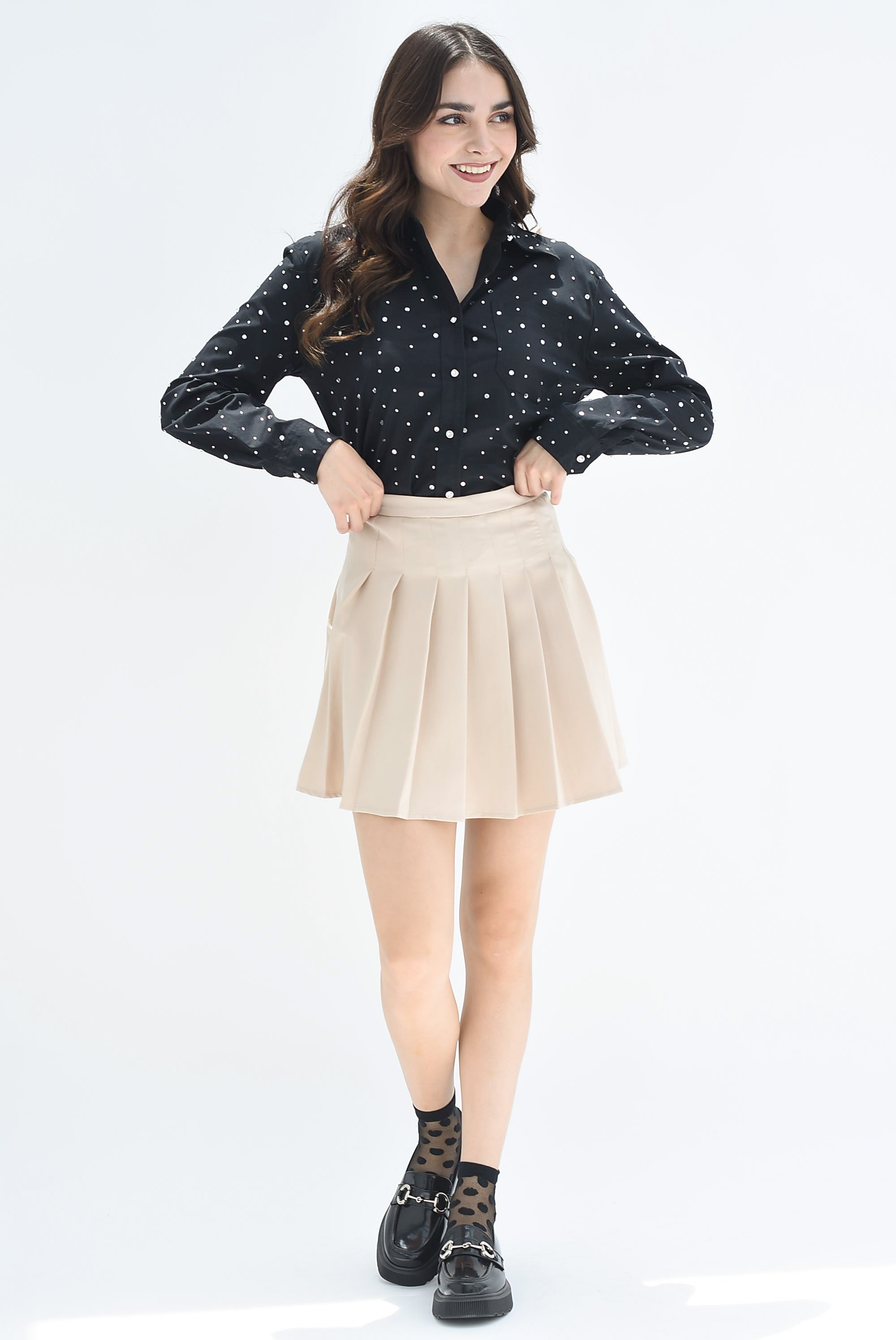 Falda corta tablas Beige