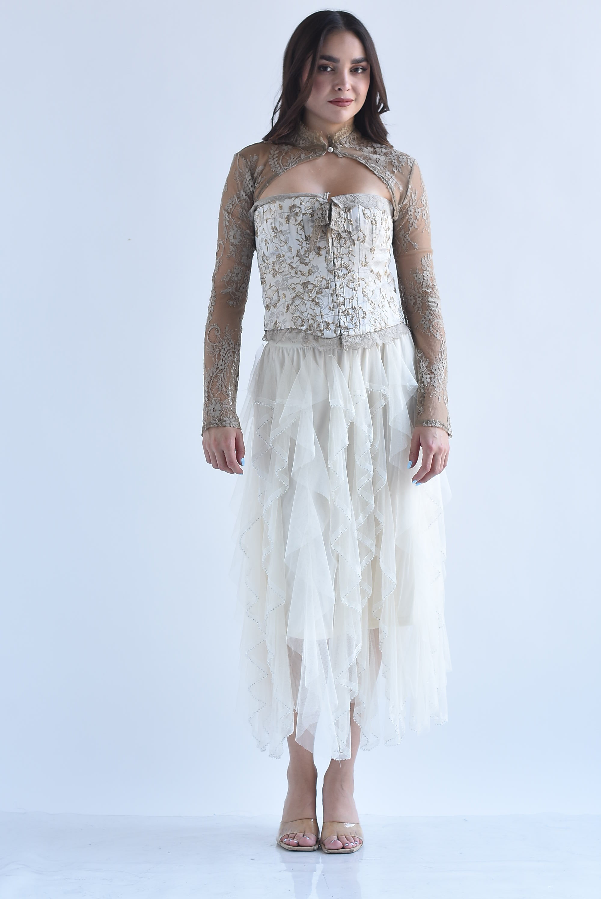 Falda tulle tiras olán brillos