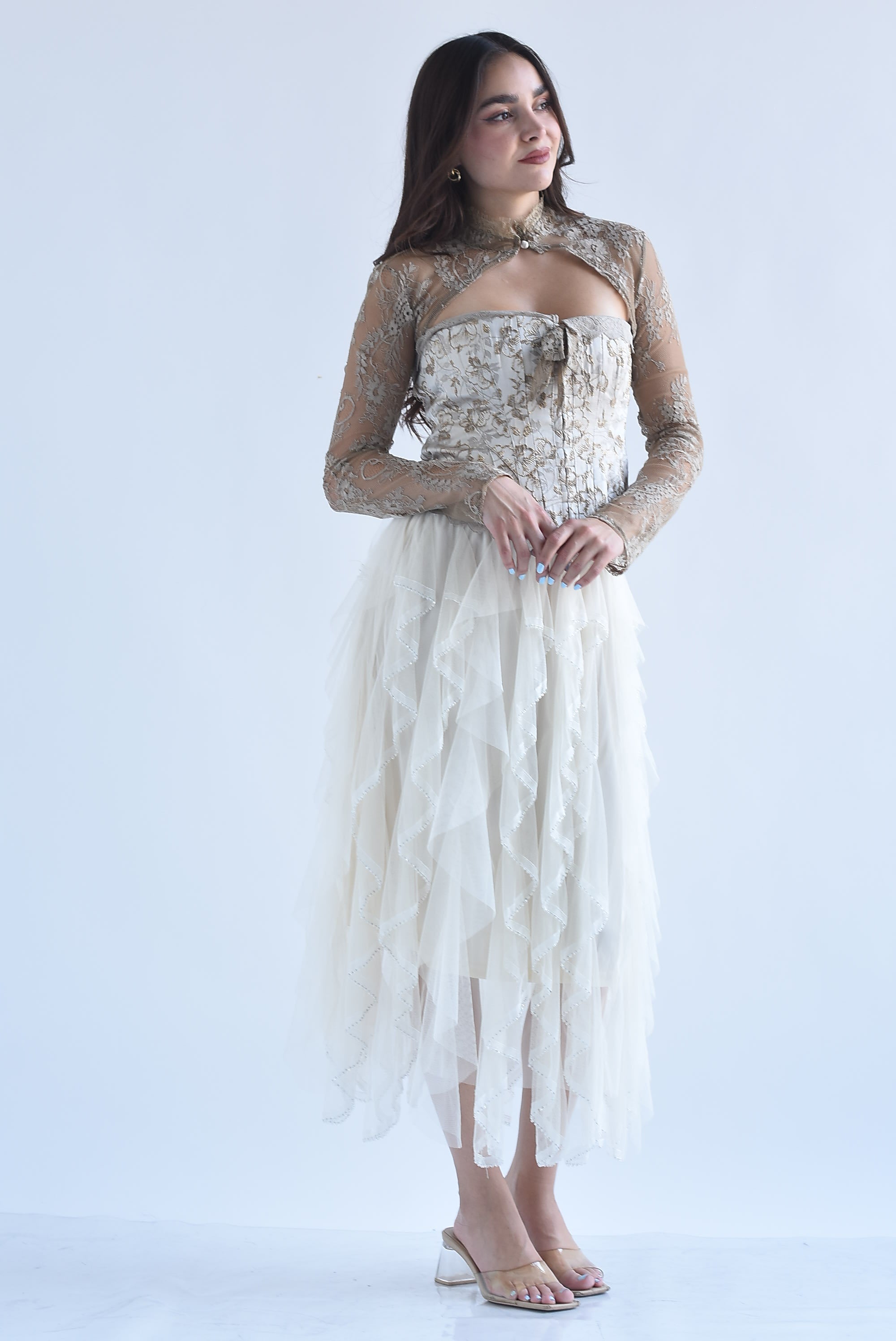 Falda tulle tiras olán brillos