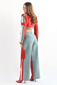 Fashion Styled Set Pantalón y Chamarra crop Denim Rojo