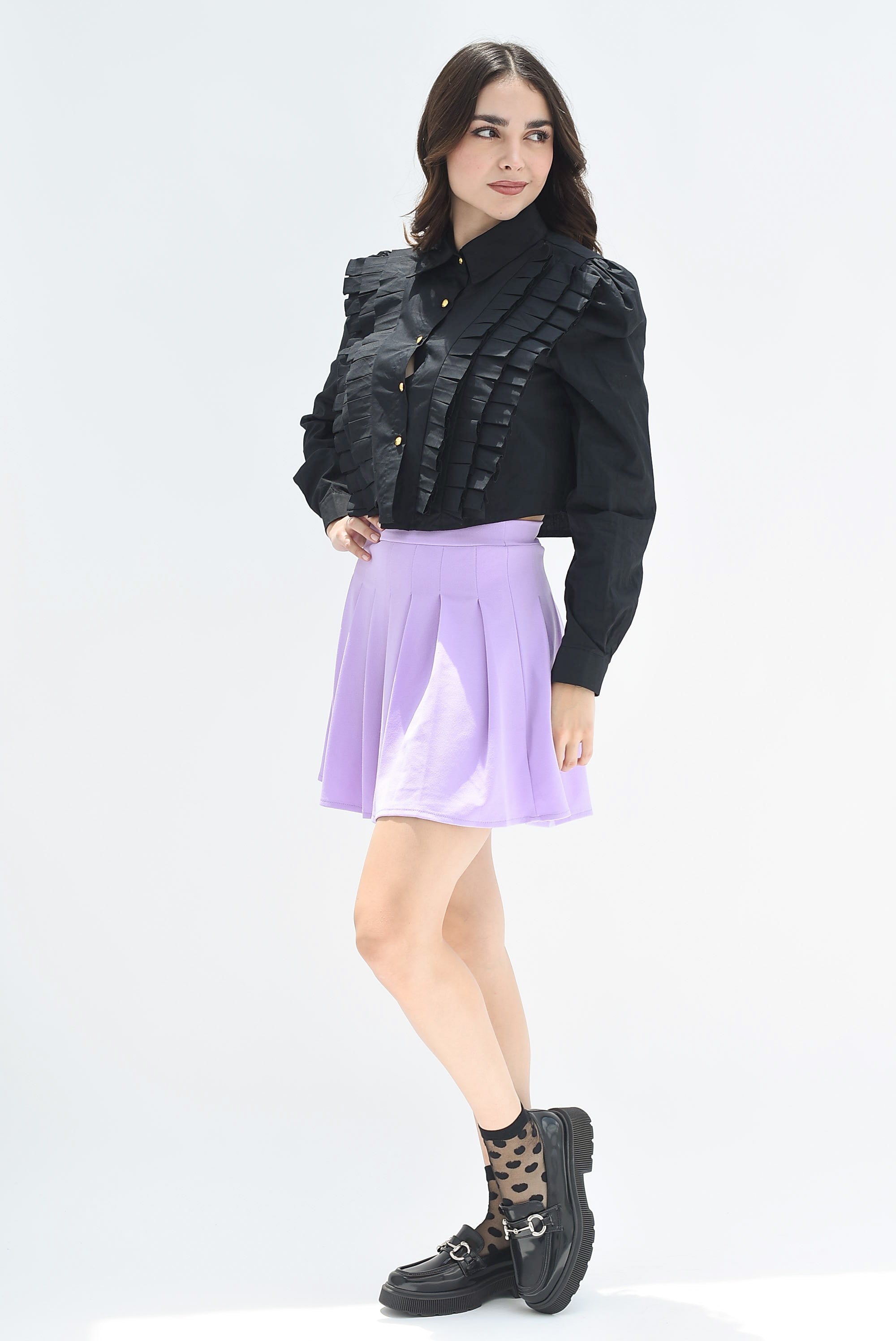 Falda corta plisada Lila