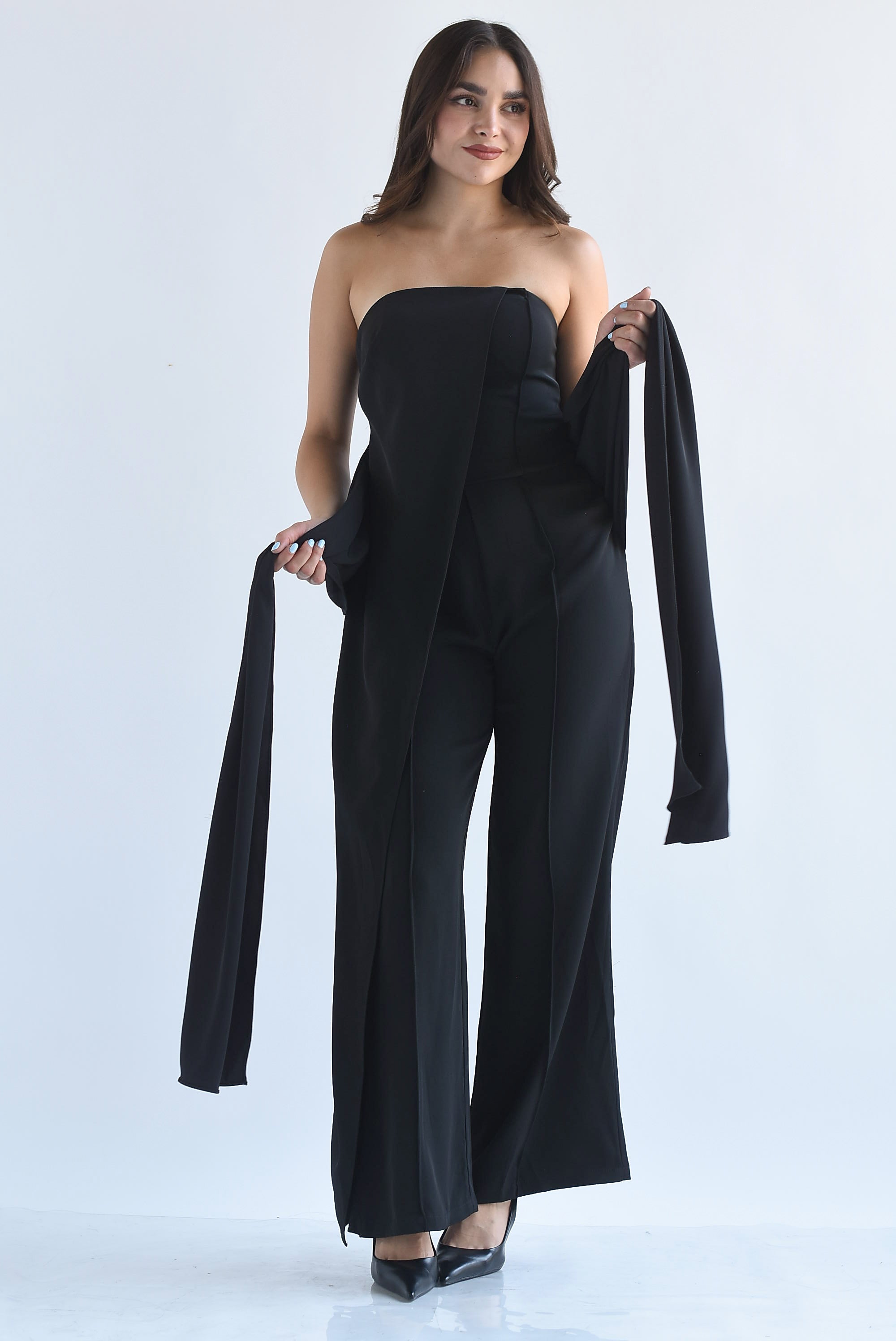 Jumpsuit strapless asimétrico cintas