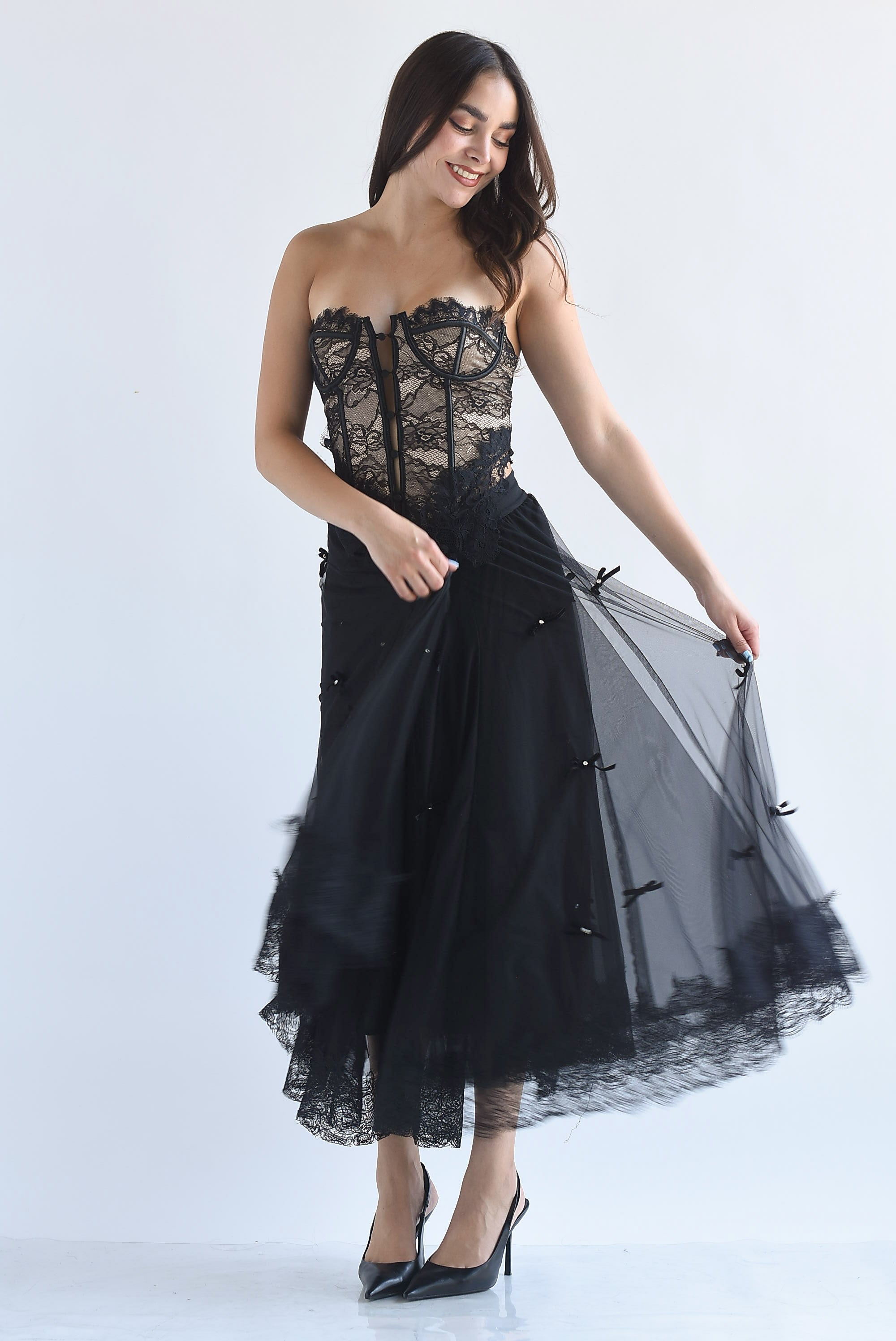 Falda tulle moños terciopelo