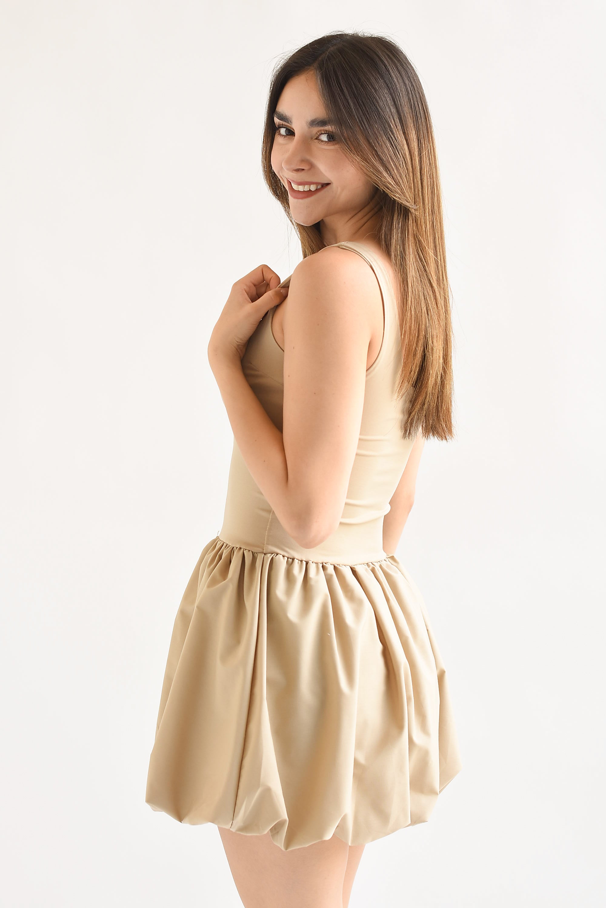 Vestido licra falda globo Kaki