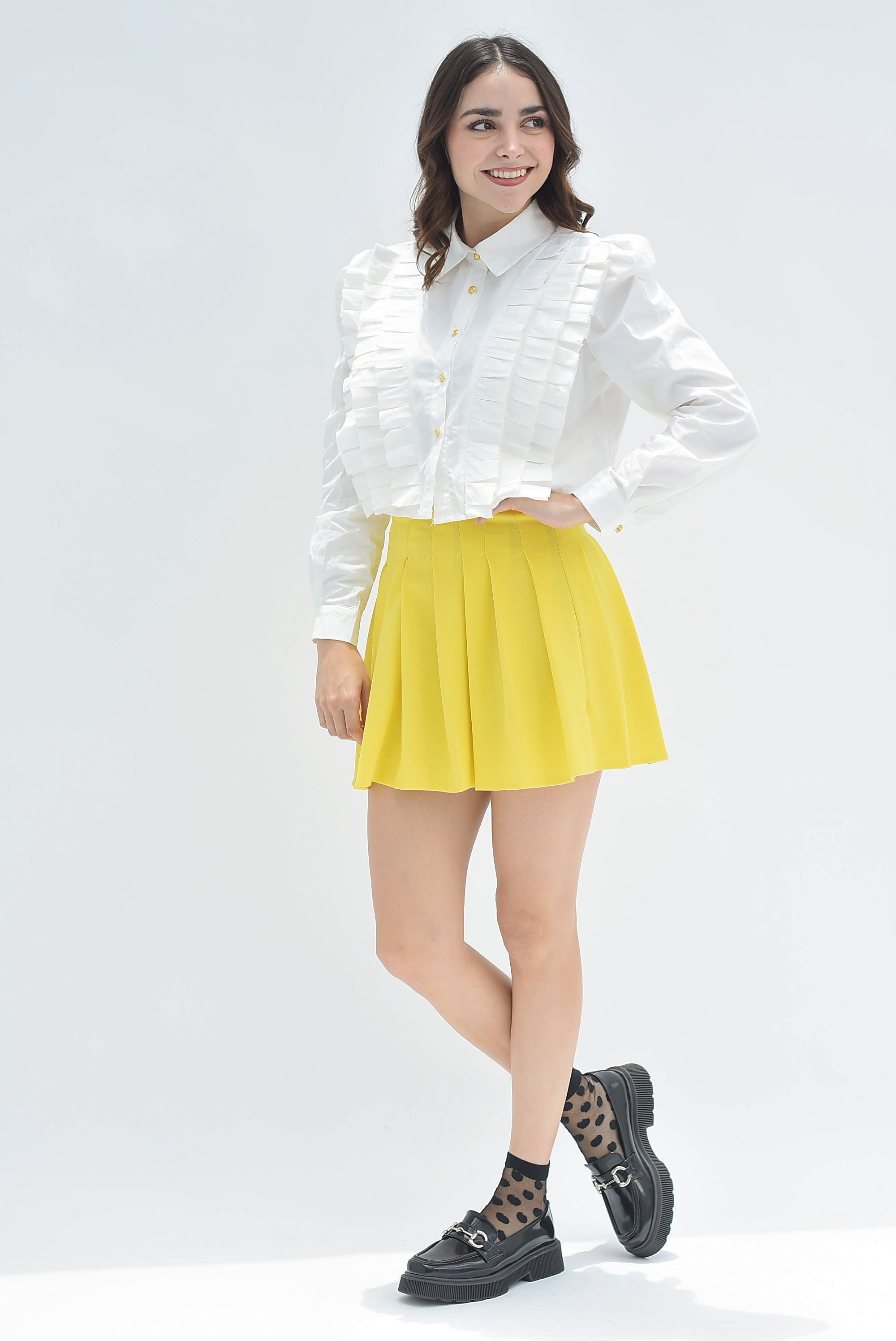 Falda corta plisada Amarilla