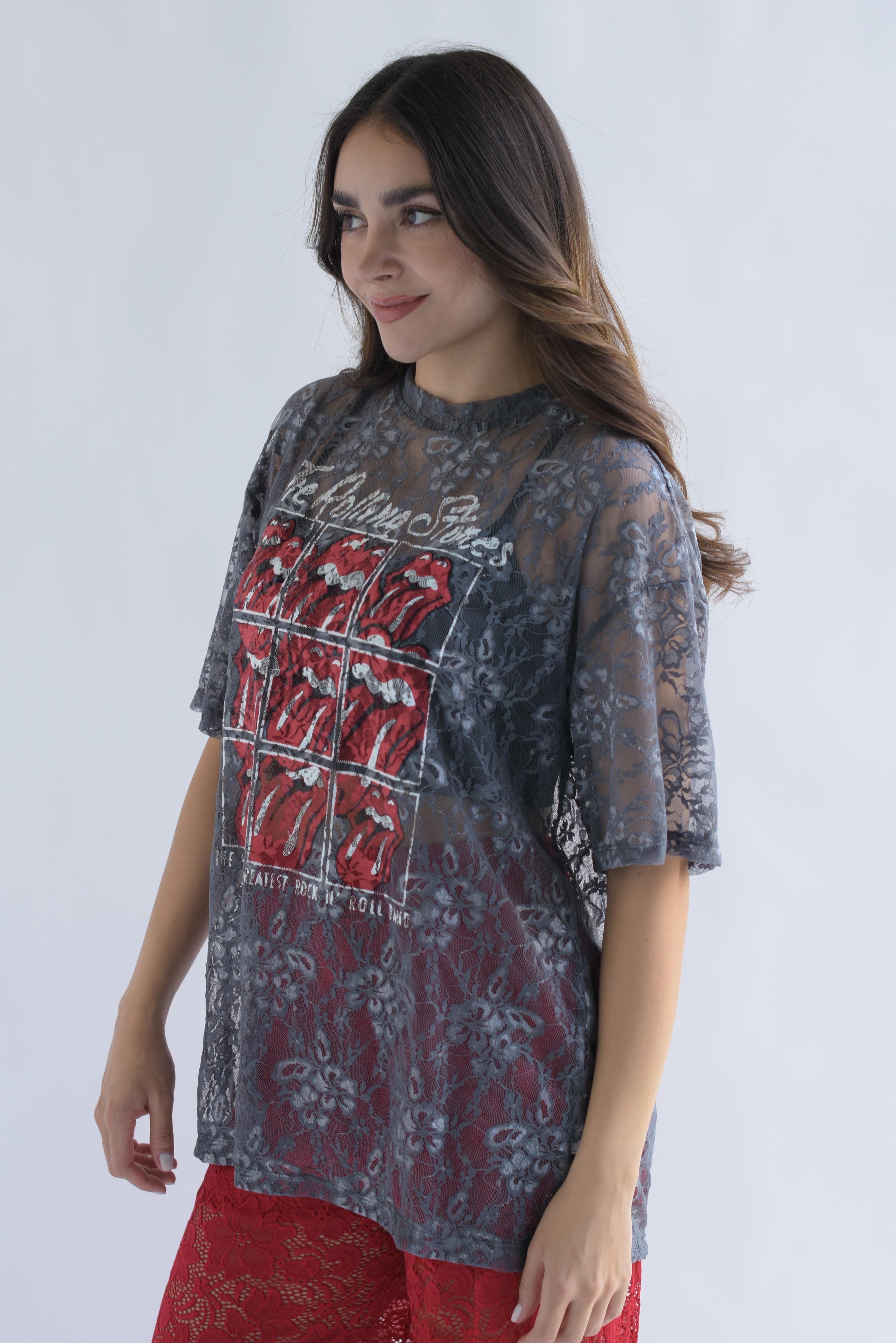 T-Shirt encaje Rolling Stones Gris