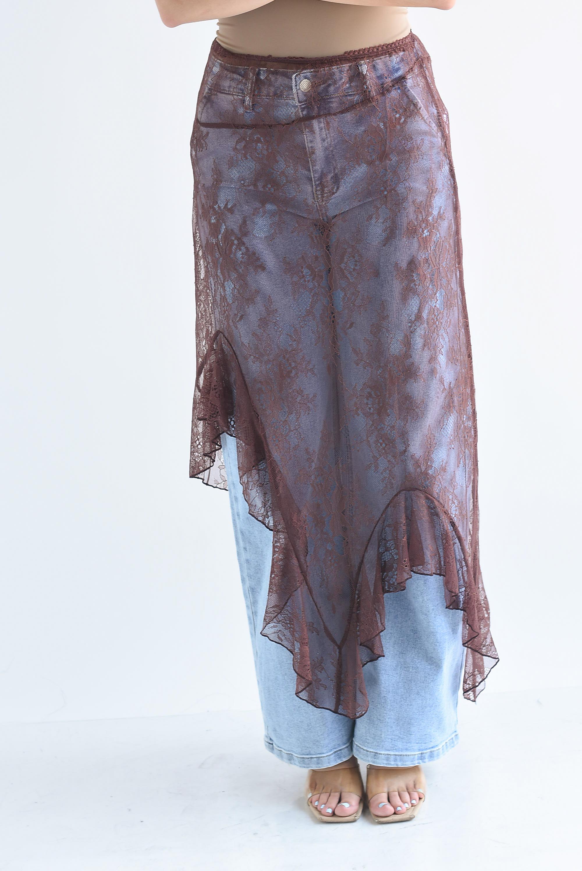 Falda encaje asimétrica olán