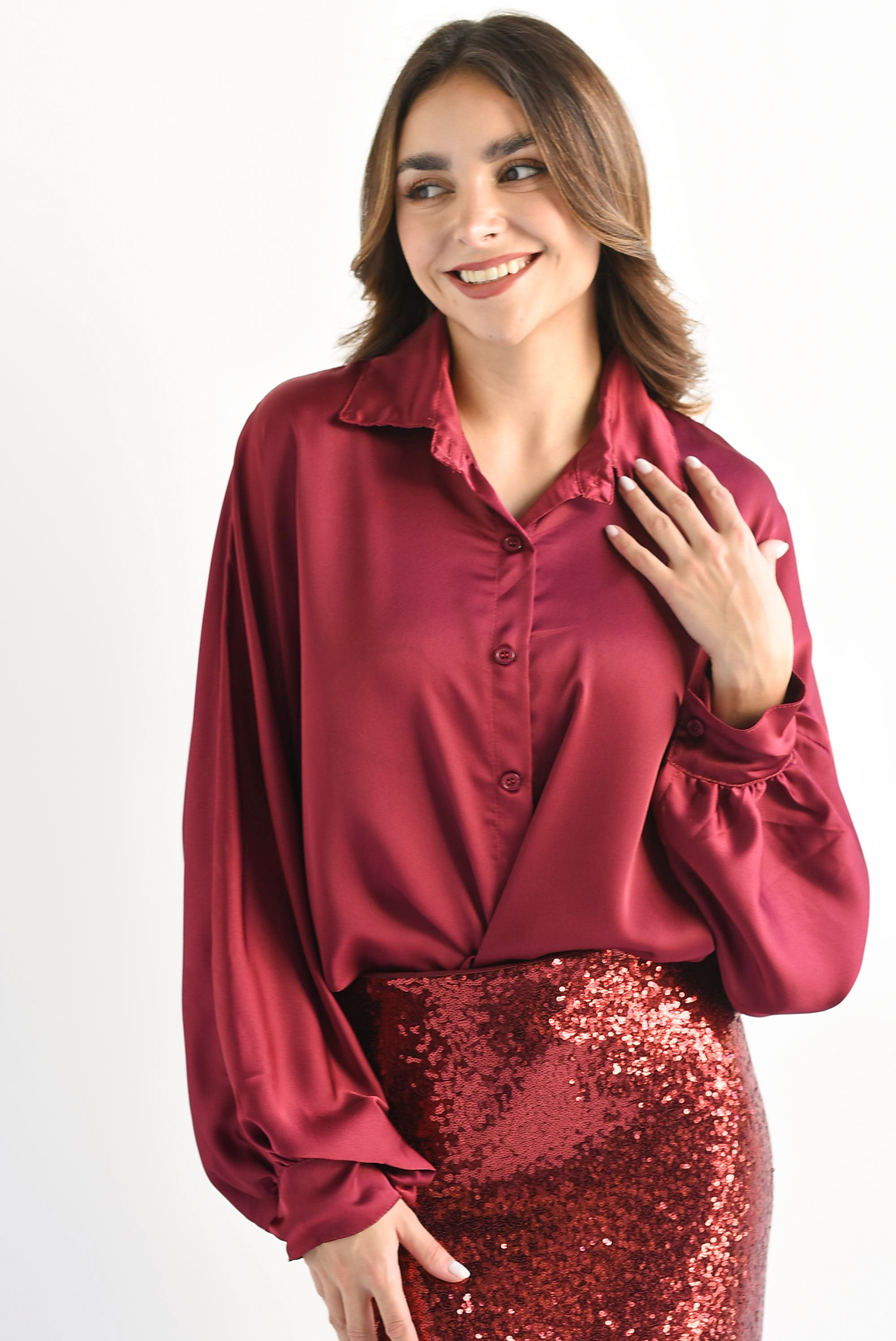 Camisa satín Vino
