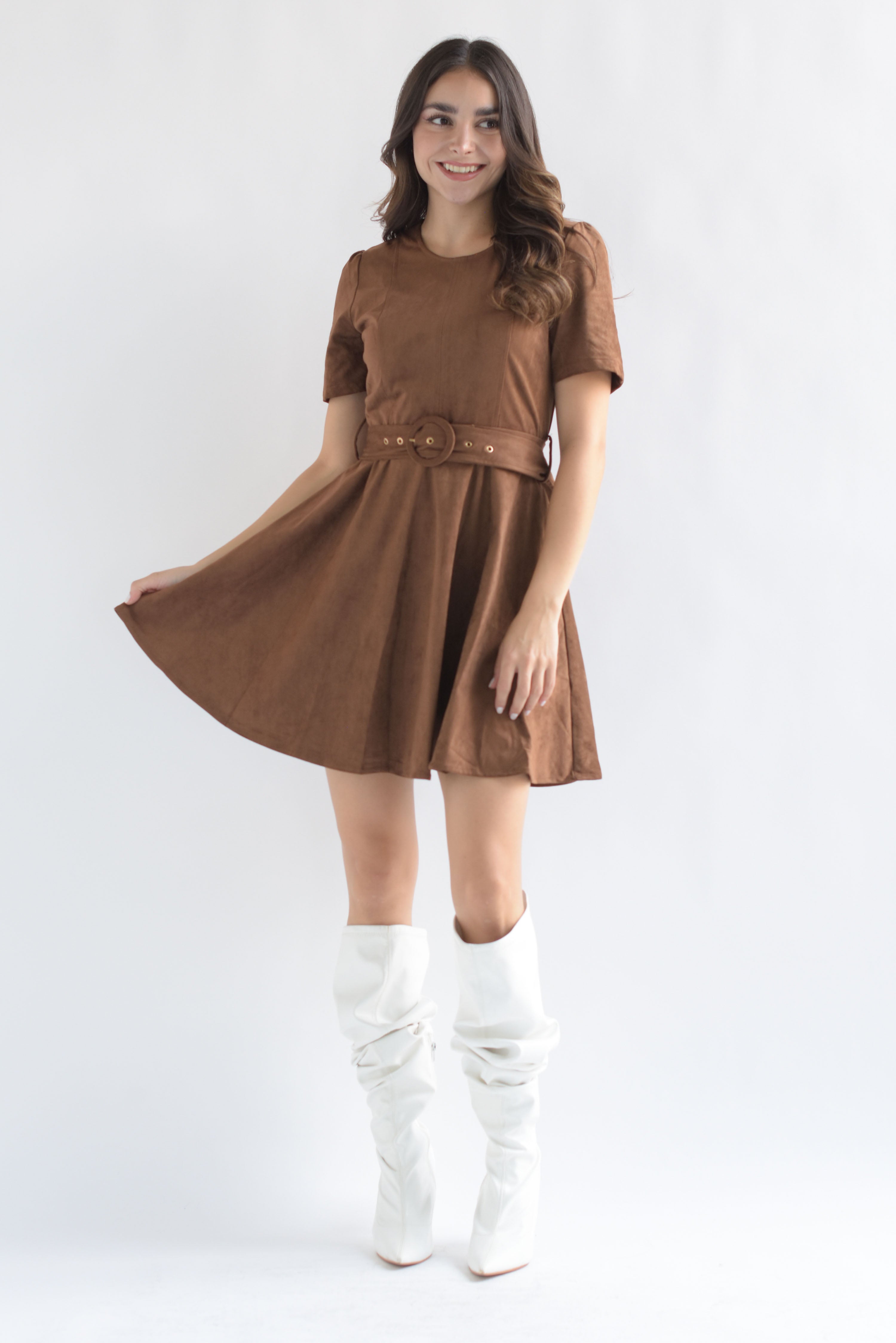 Vestido corto suede Camel