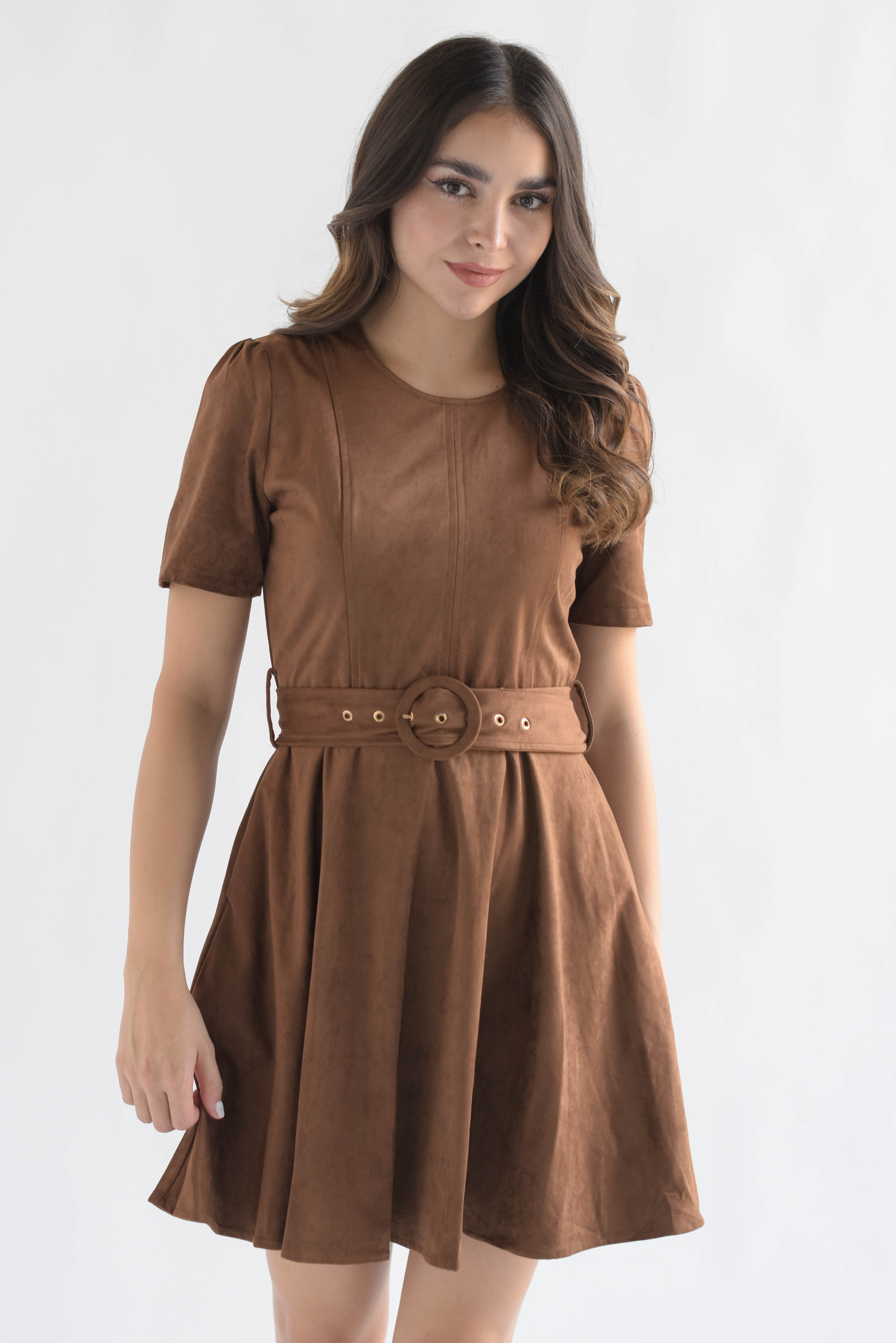 Vestido corto suede Camel
