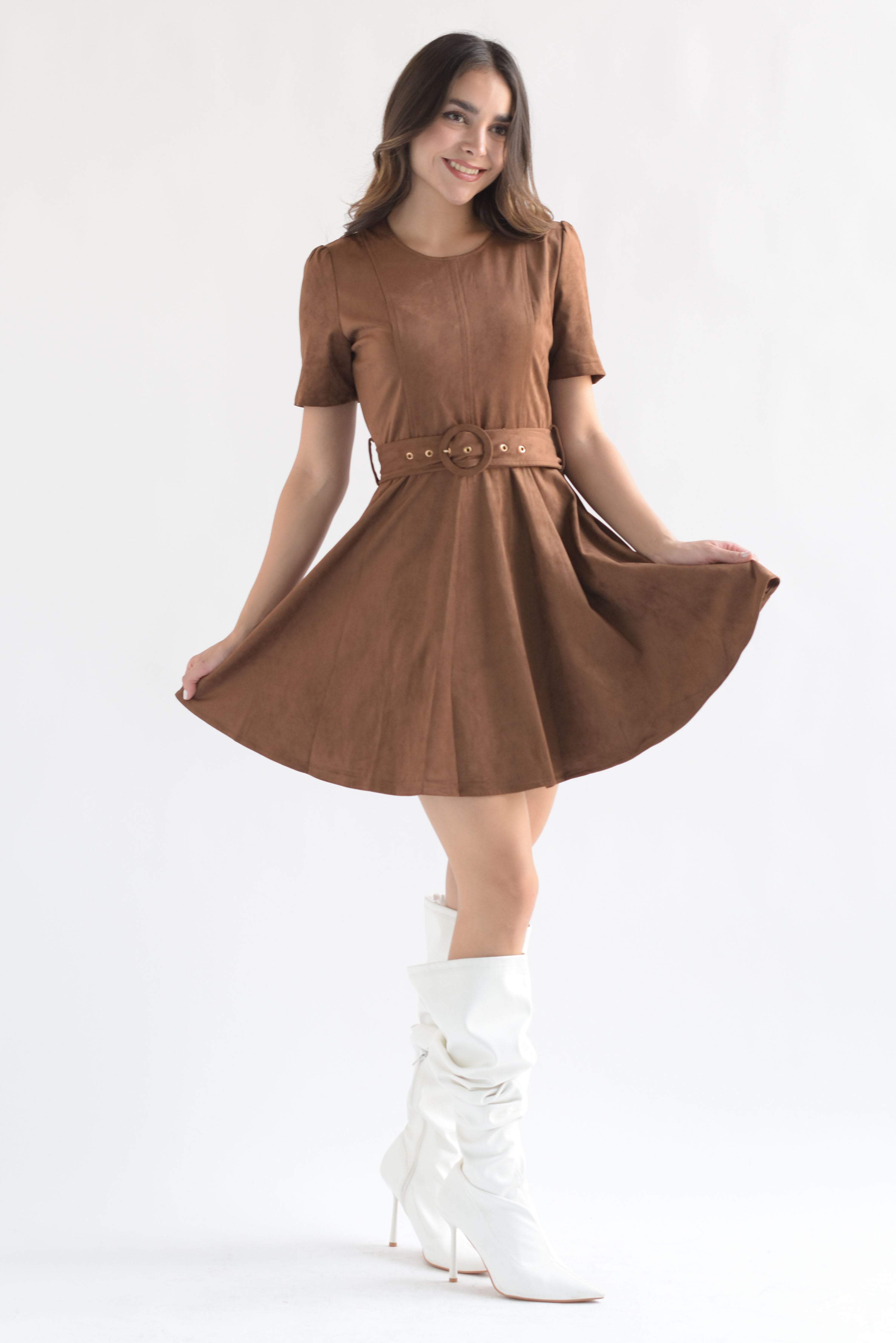 Vestido corto suede Camel