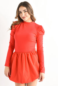 Fashion Styled Blusa manga larga puffy Rojo