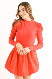 Fashion Styled Blusa manga larga puffy Rojo