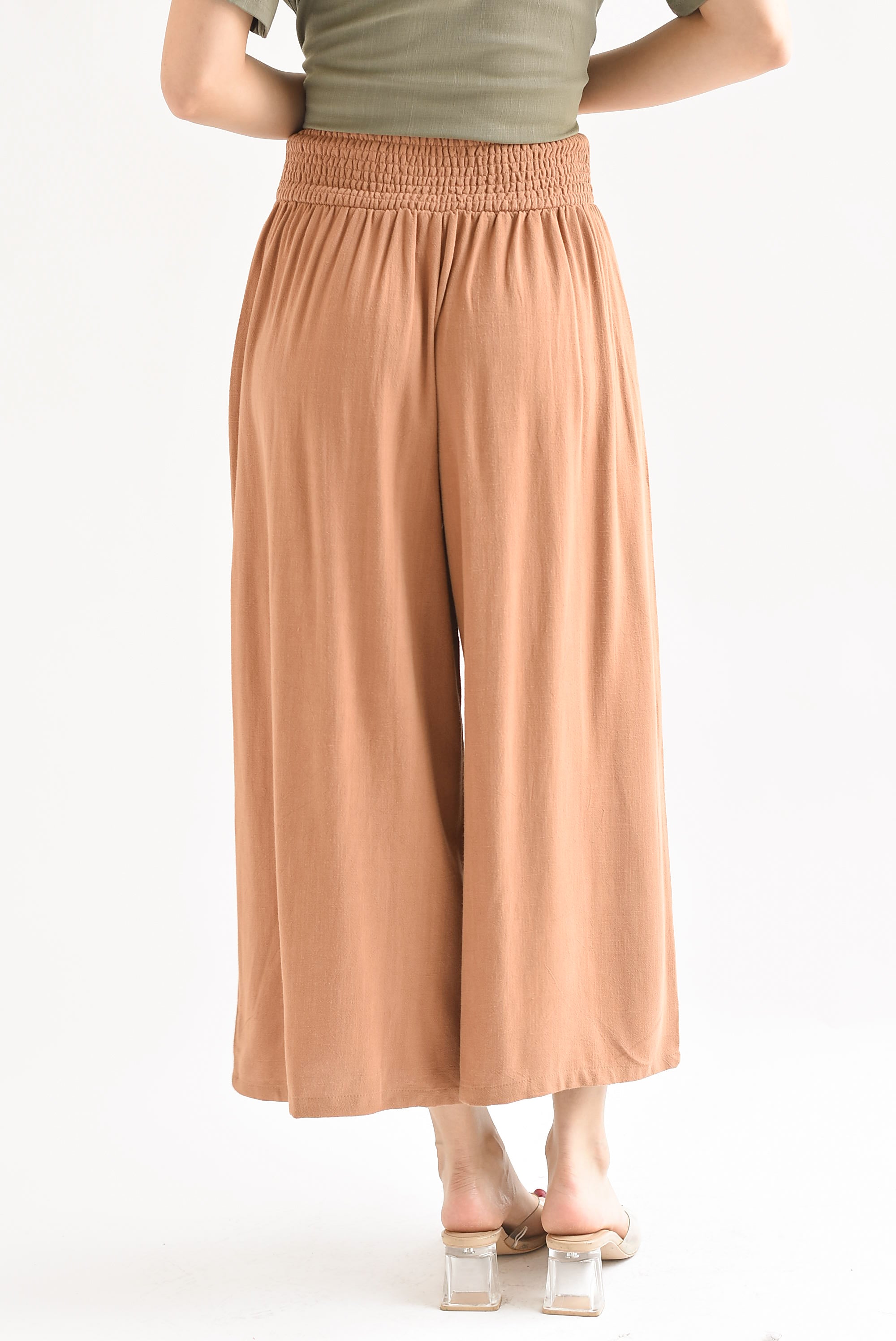 Pantalón culotte tipo lino Café Canela