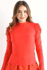 Fashion Styled Blusa manga larga puffy Rojo