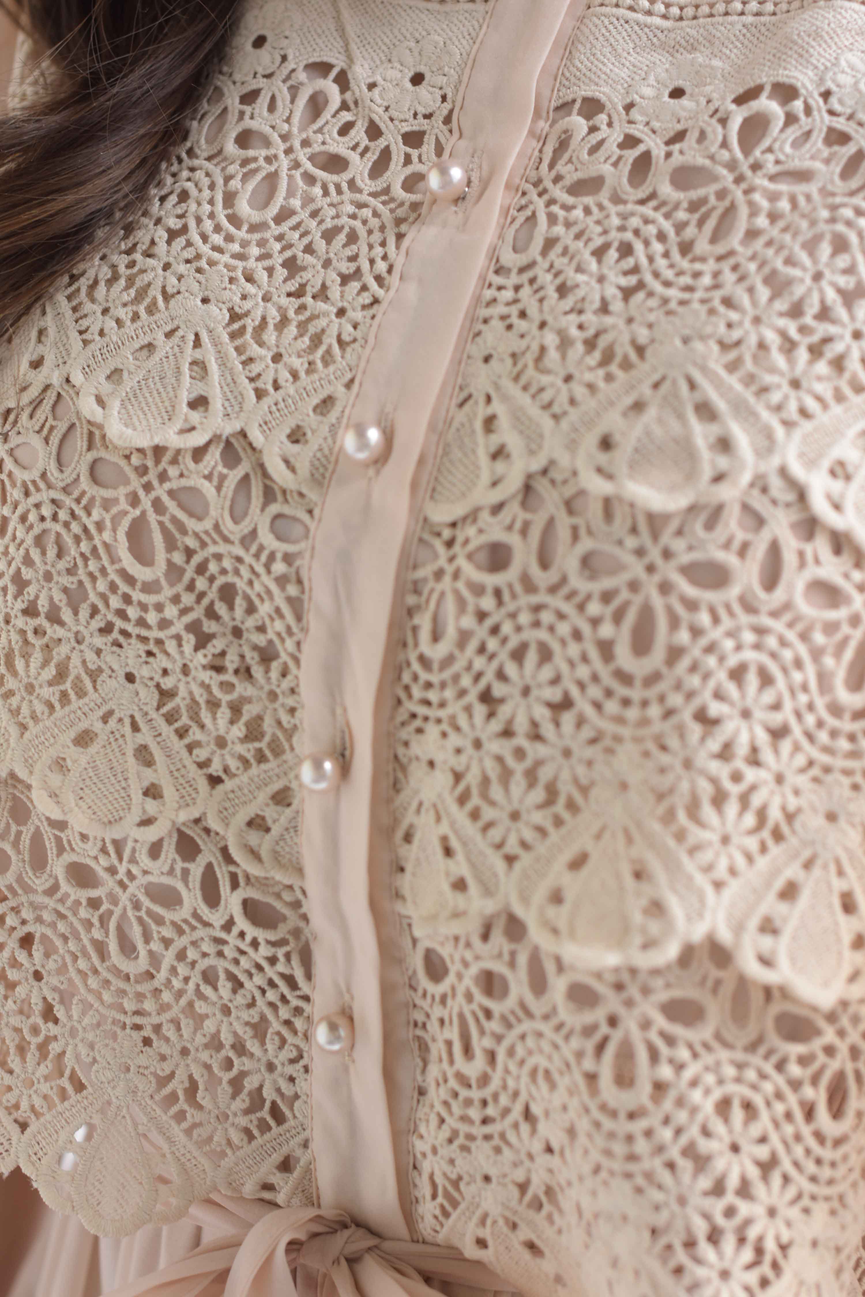 Vestido largo olán tira bordada Blush