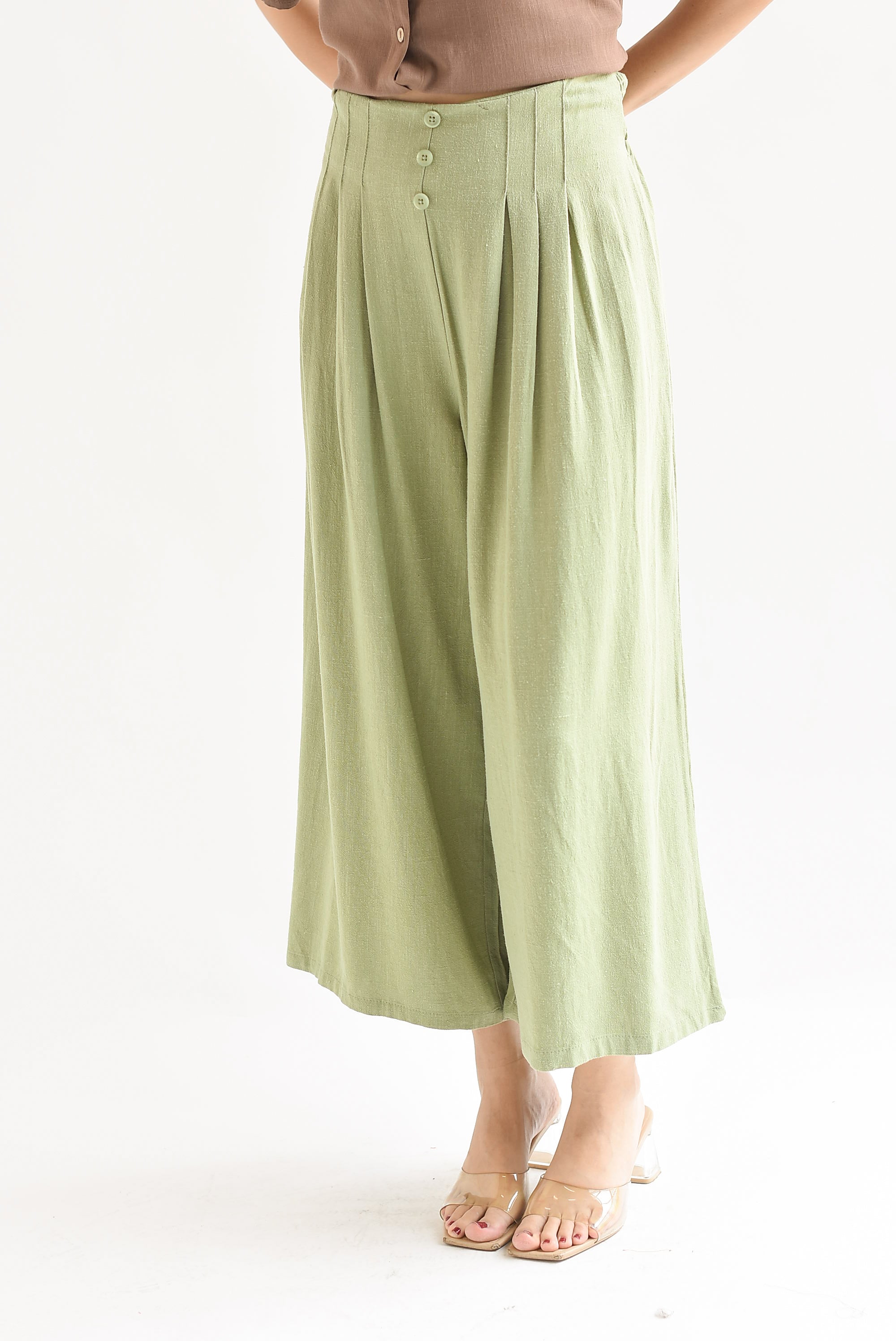 Pantalón culotte tipo lino Verde Pistache