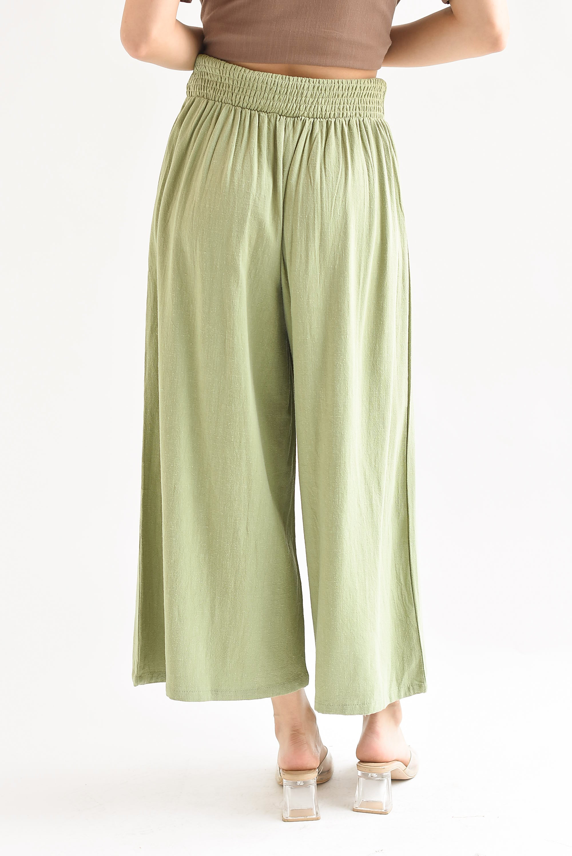 Pantalón culotte tipo lino Verde Pistache