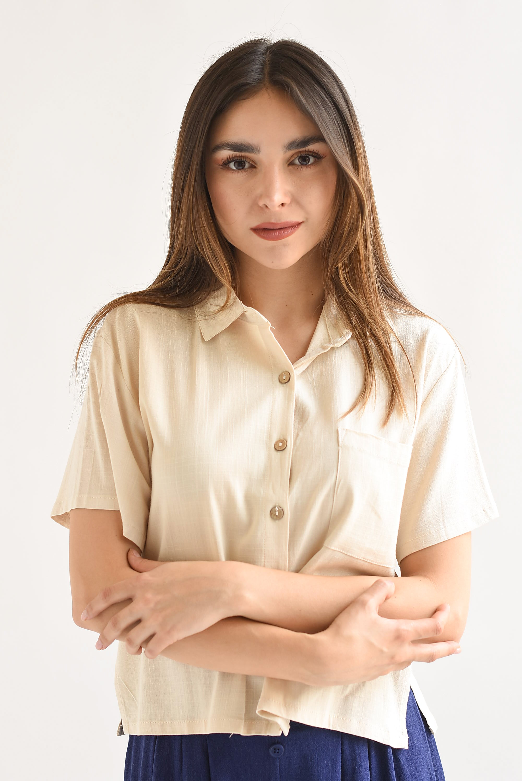 Camisa manga corta tipo lino Crudo