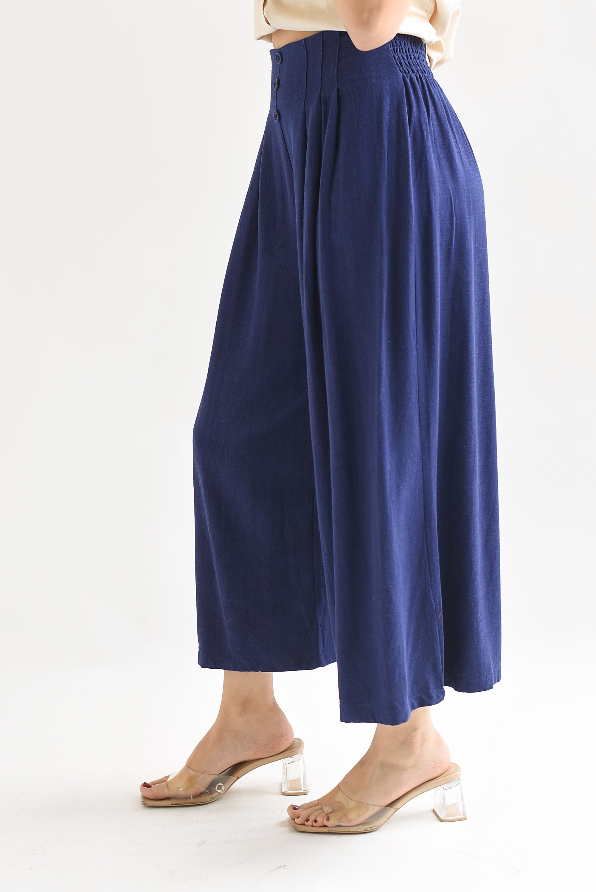 Pantalón culotte tipo lino Azul Marino