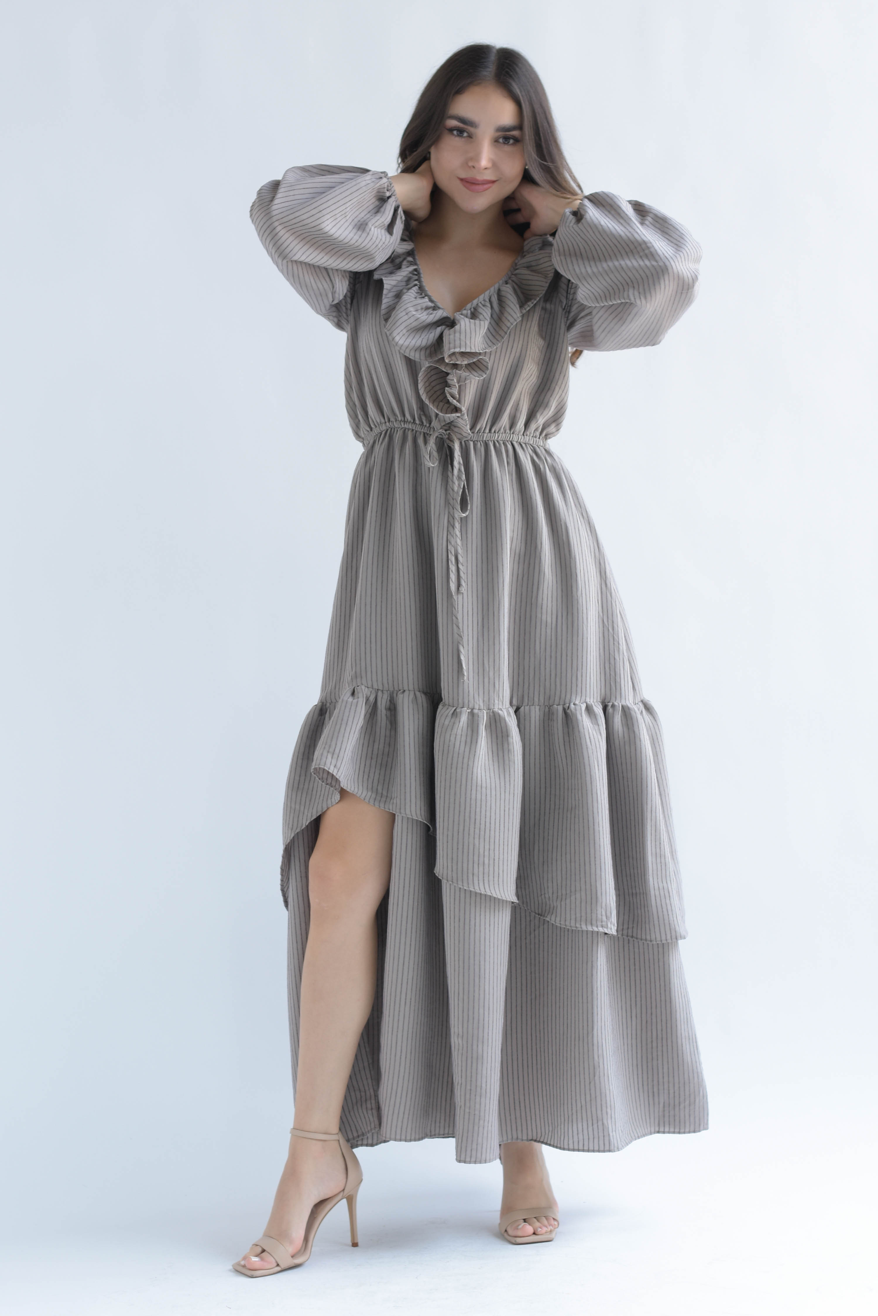 Vestido largo olanes rayas Moka