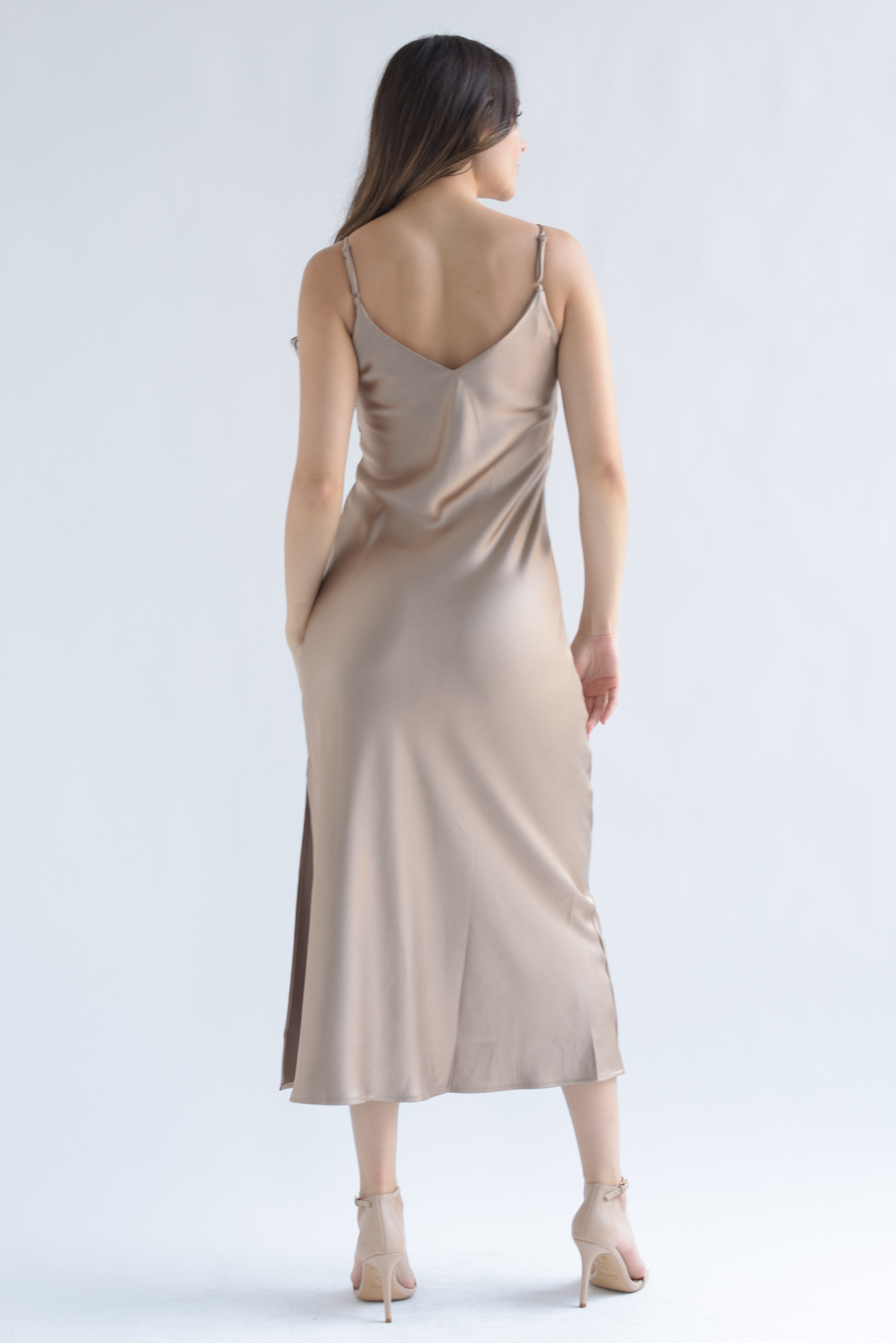 Vestido midi lencero Champagne