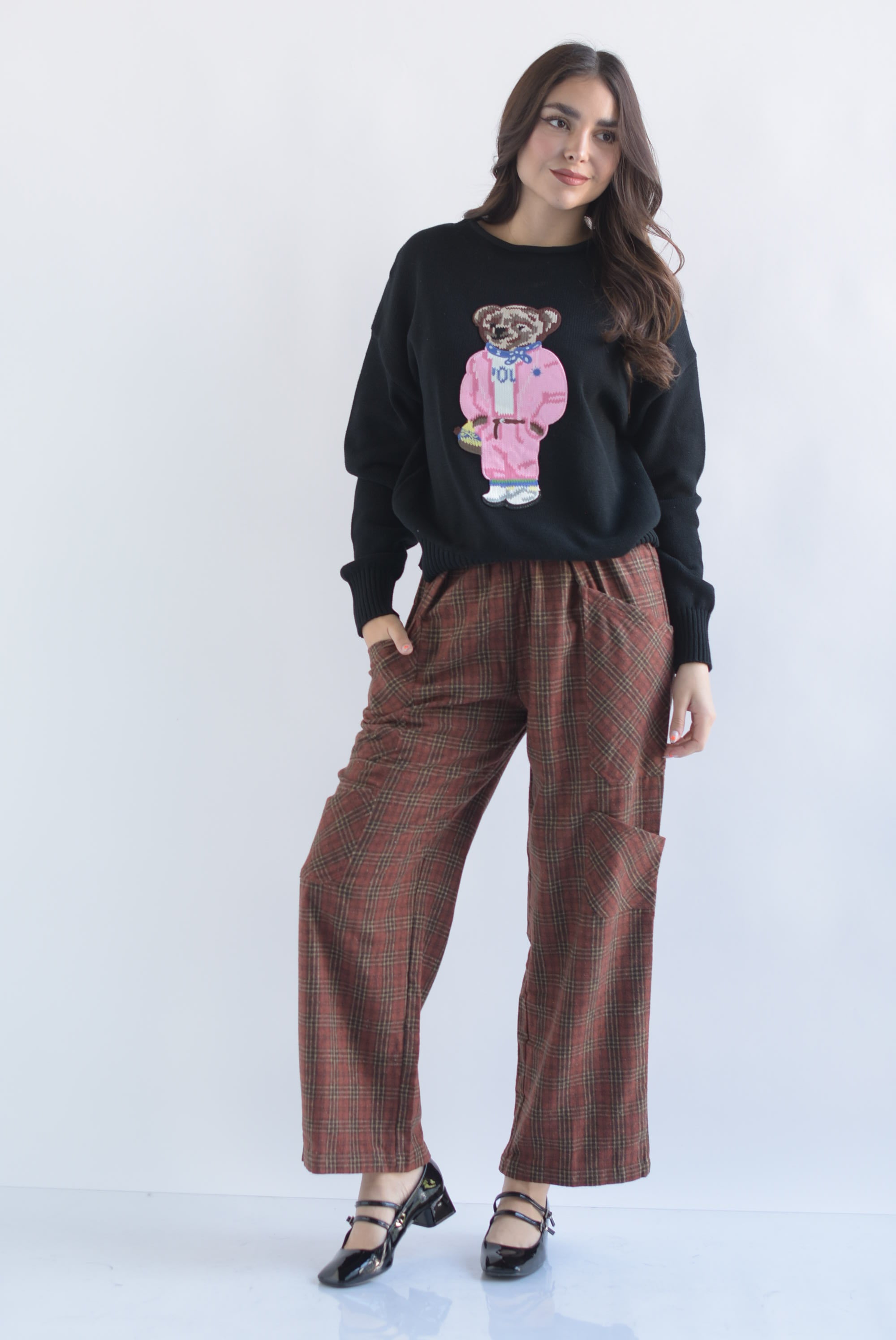 Pantalón cuadros franela Café