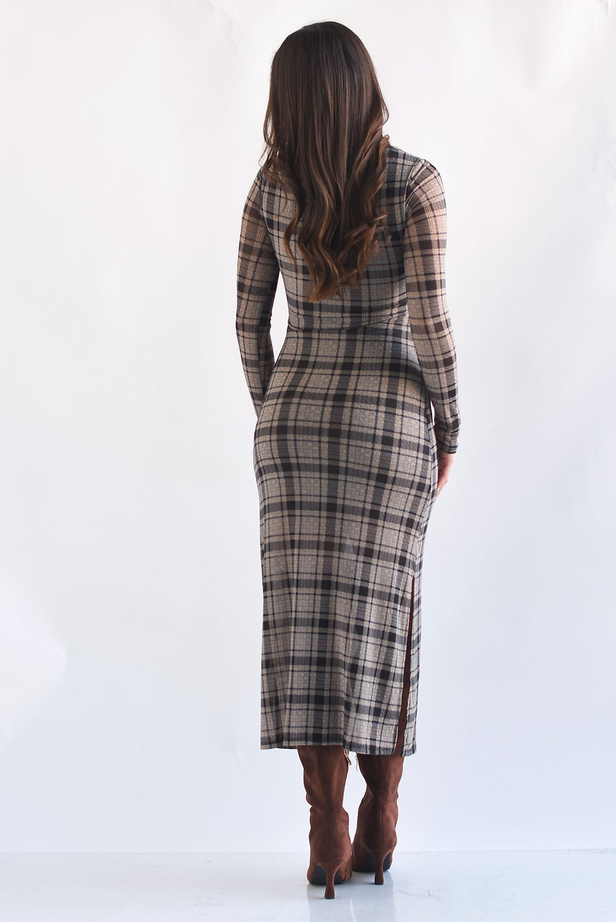 Vestido mesh drapeado cuadros