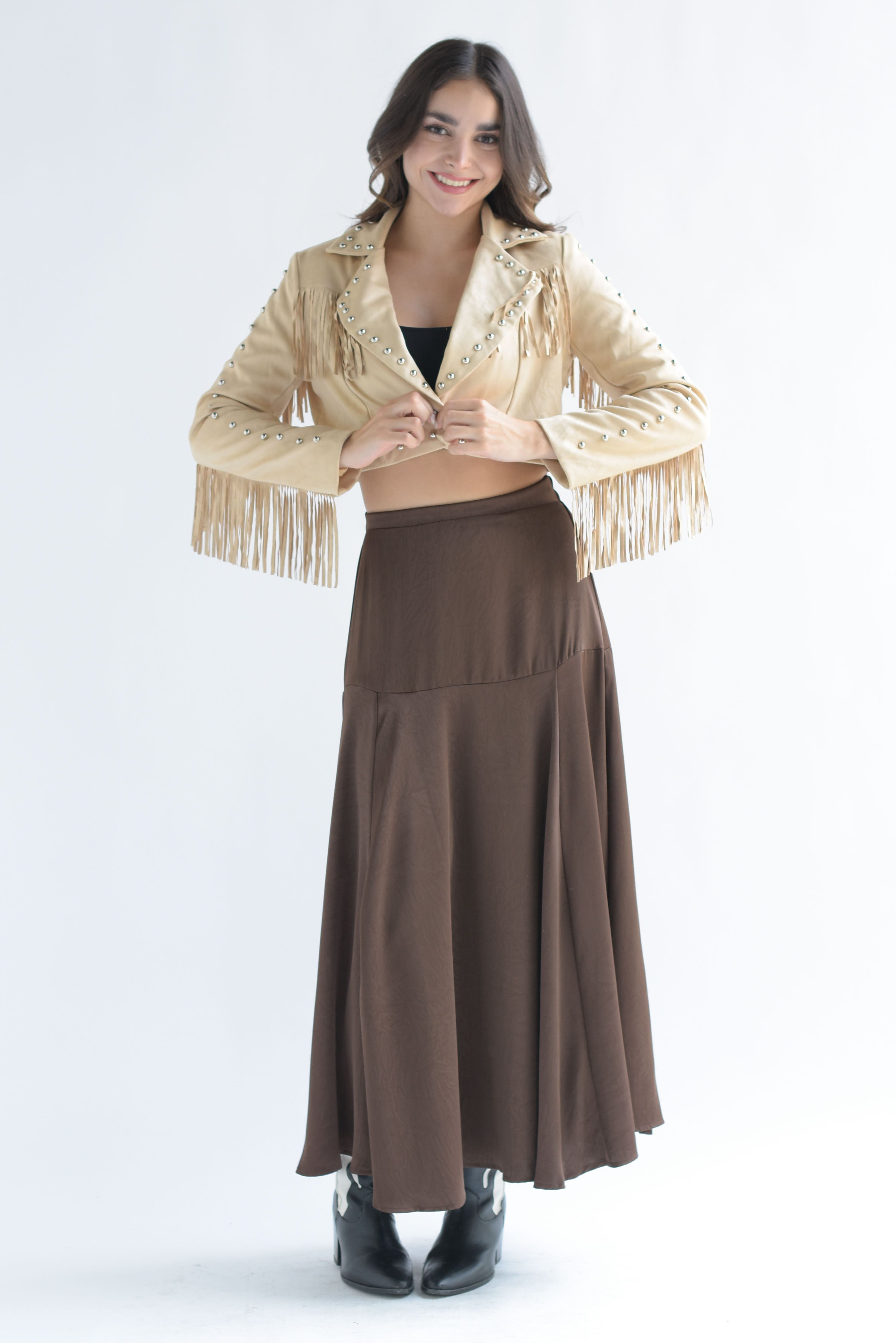 Blazer crop flecos suede Beige
