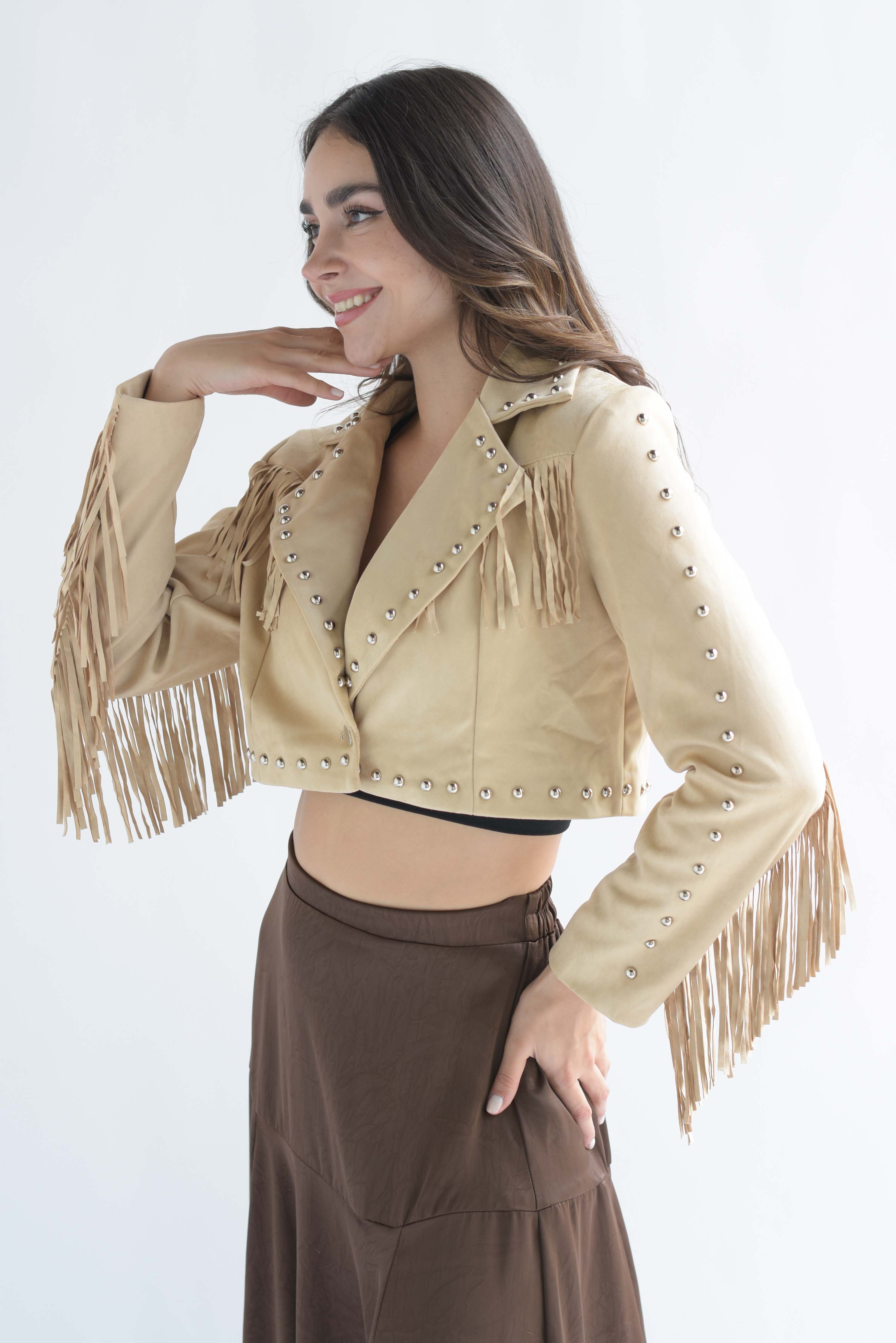 Blazer crop flecos suede Beige