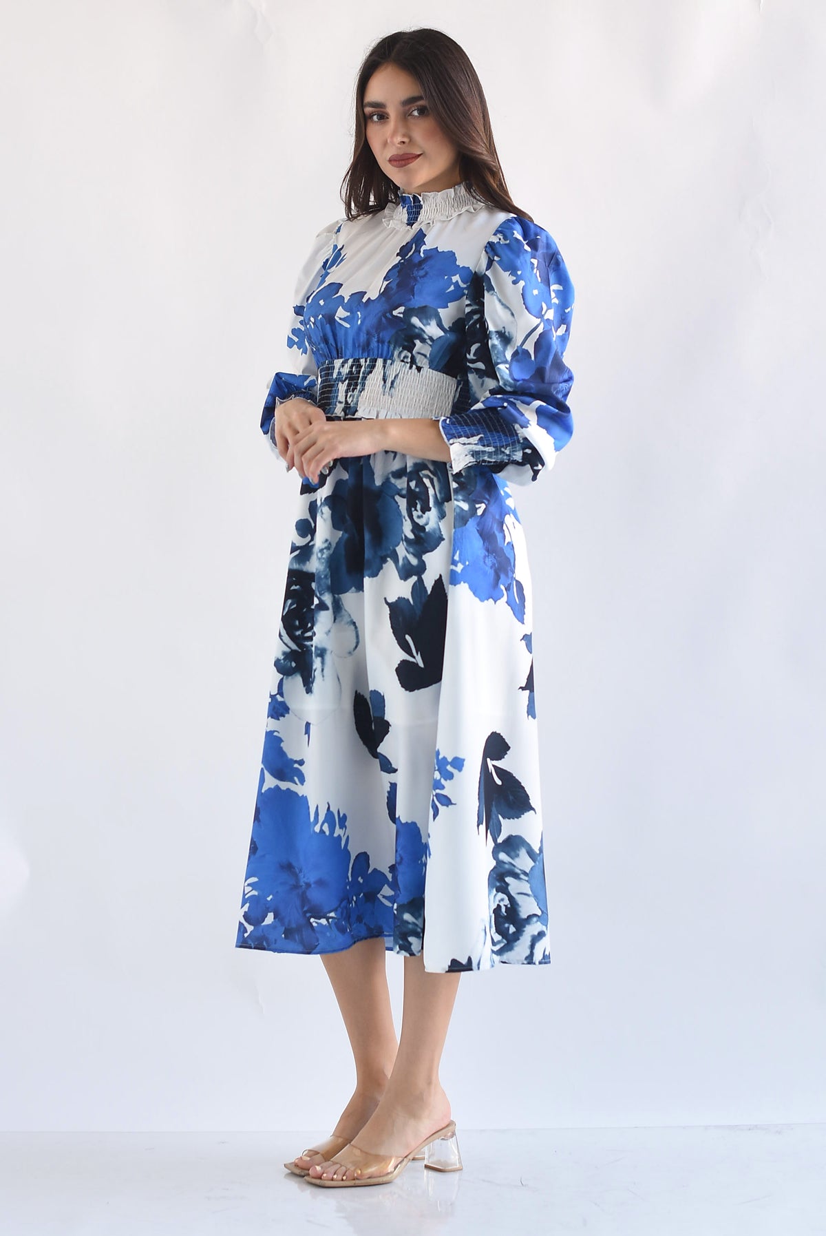 Vestido cintura elástica flores azules