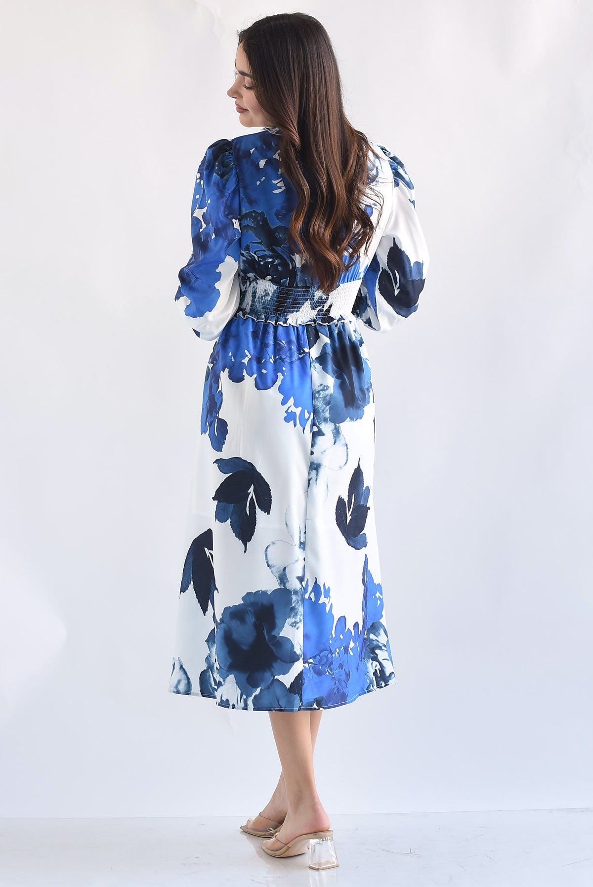 Vestido cintura elástica flores azules