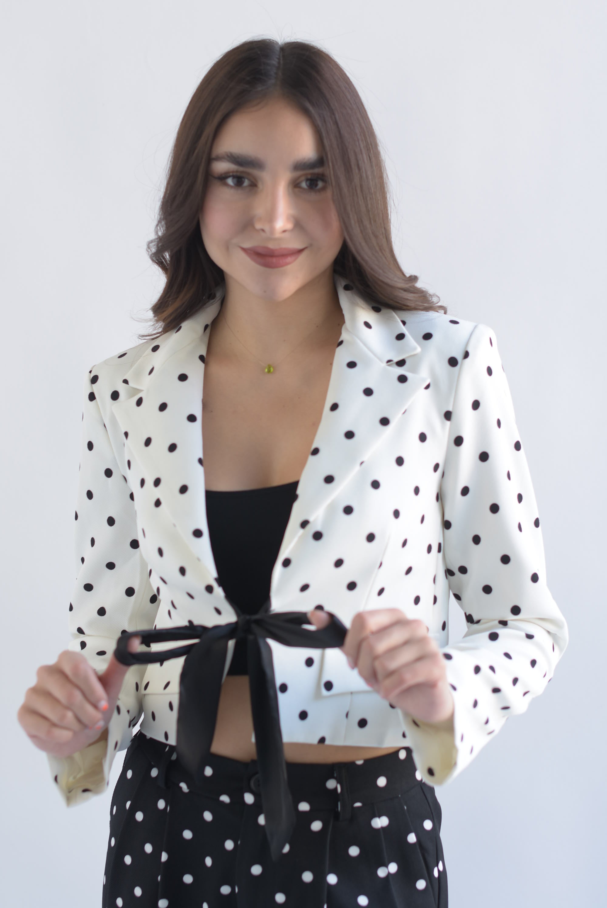 Blazer lazo polka dots Blanco
